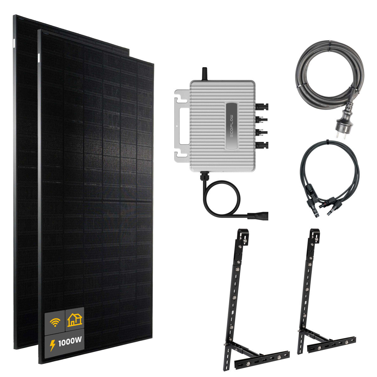 1000 W balcony power plant | Set with EcoFlow STREAM 800 W microinverter and 2x 500 W DAH solar panels with balcony grid mounting bracket (without storage)