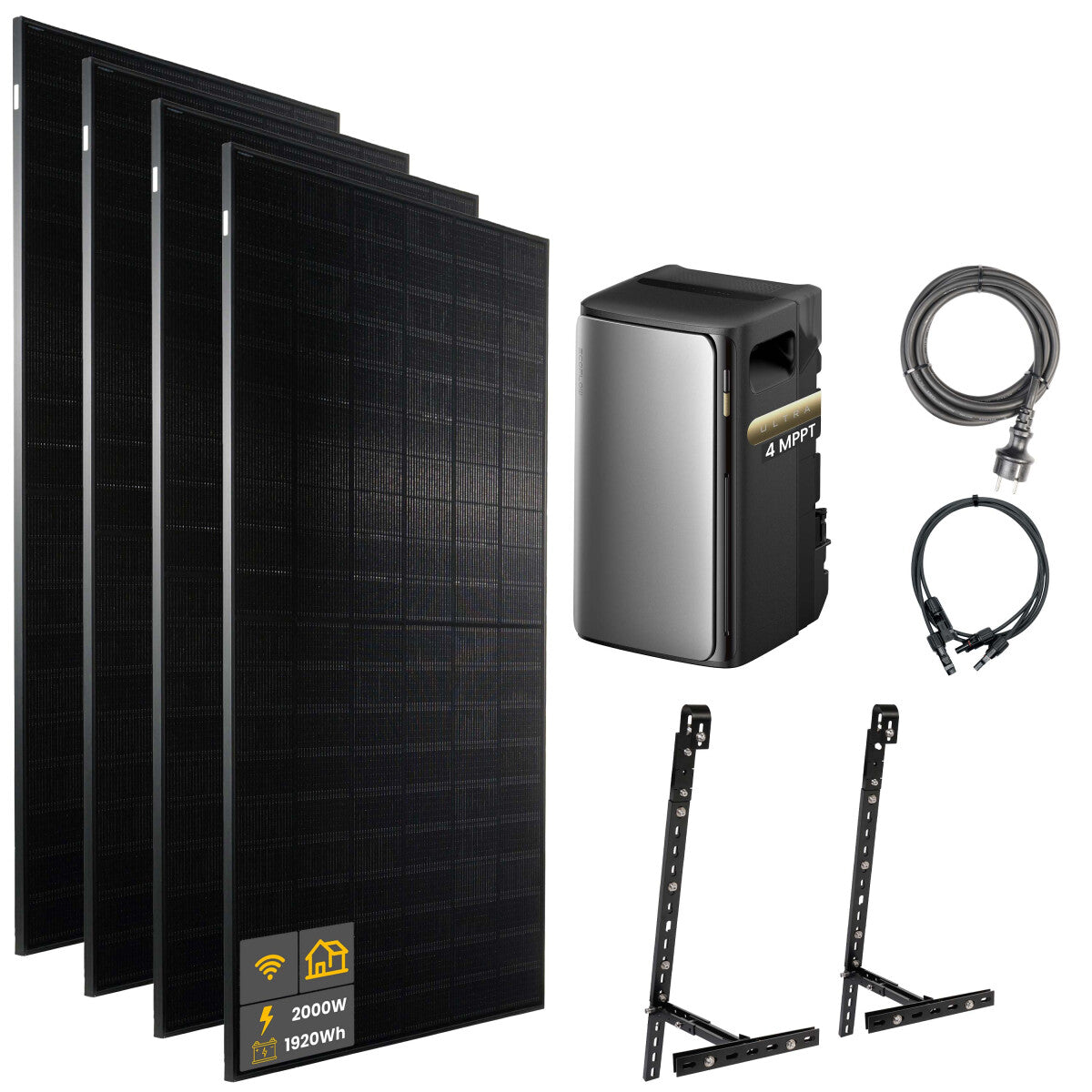 2000 W EcoFlow STREAM Ultra Balcony Power Plant | Set with microinverter and 4x 500 W DAH bifacial solar modules with balcony grid mounting and 1.92 kWh storage