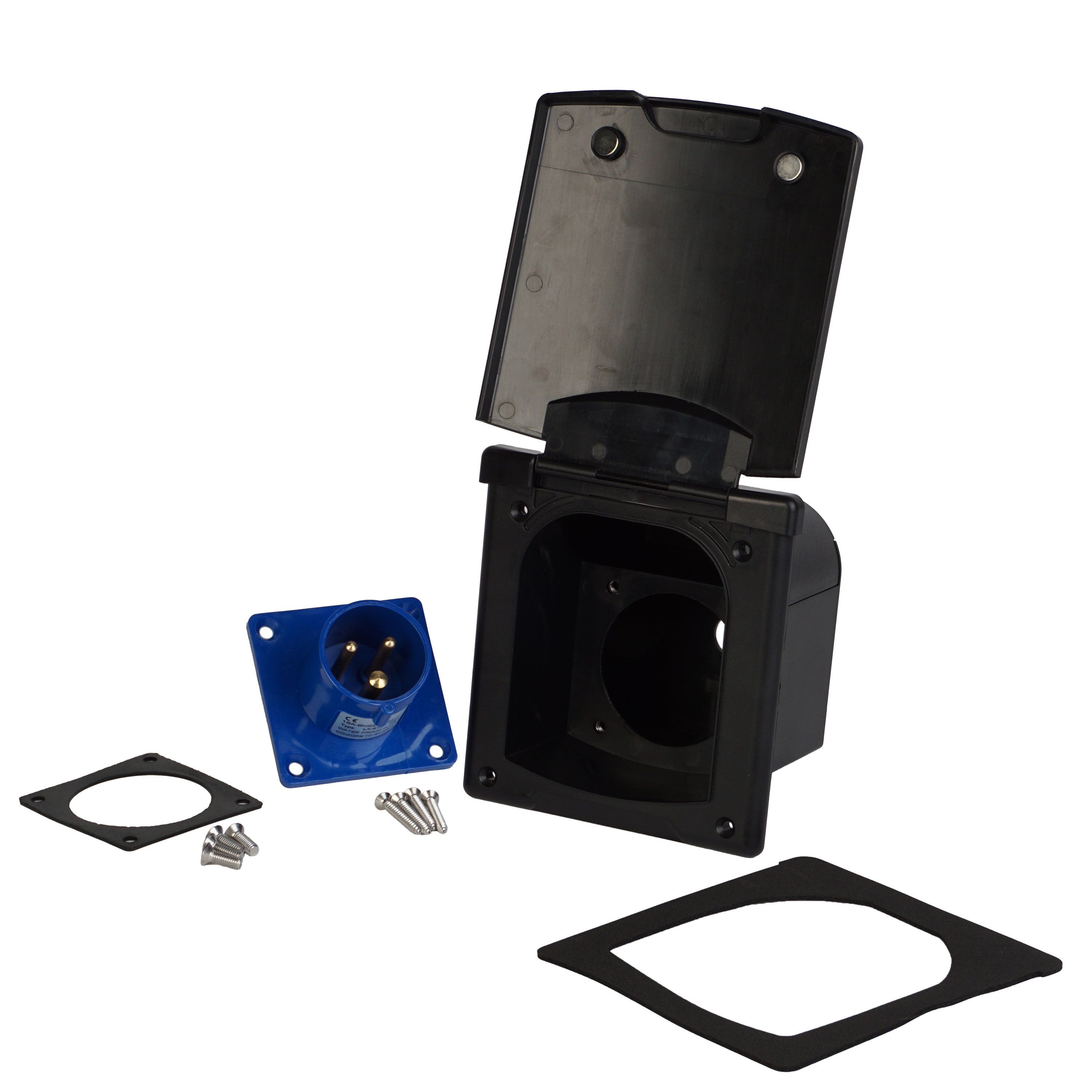 WATTSTUNDE® CEE flush-mounted socket, black with magnetic cover, 16A