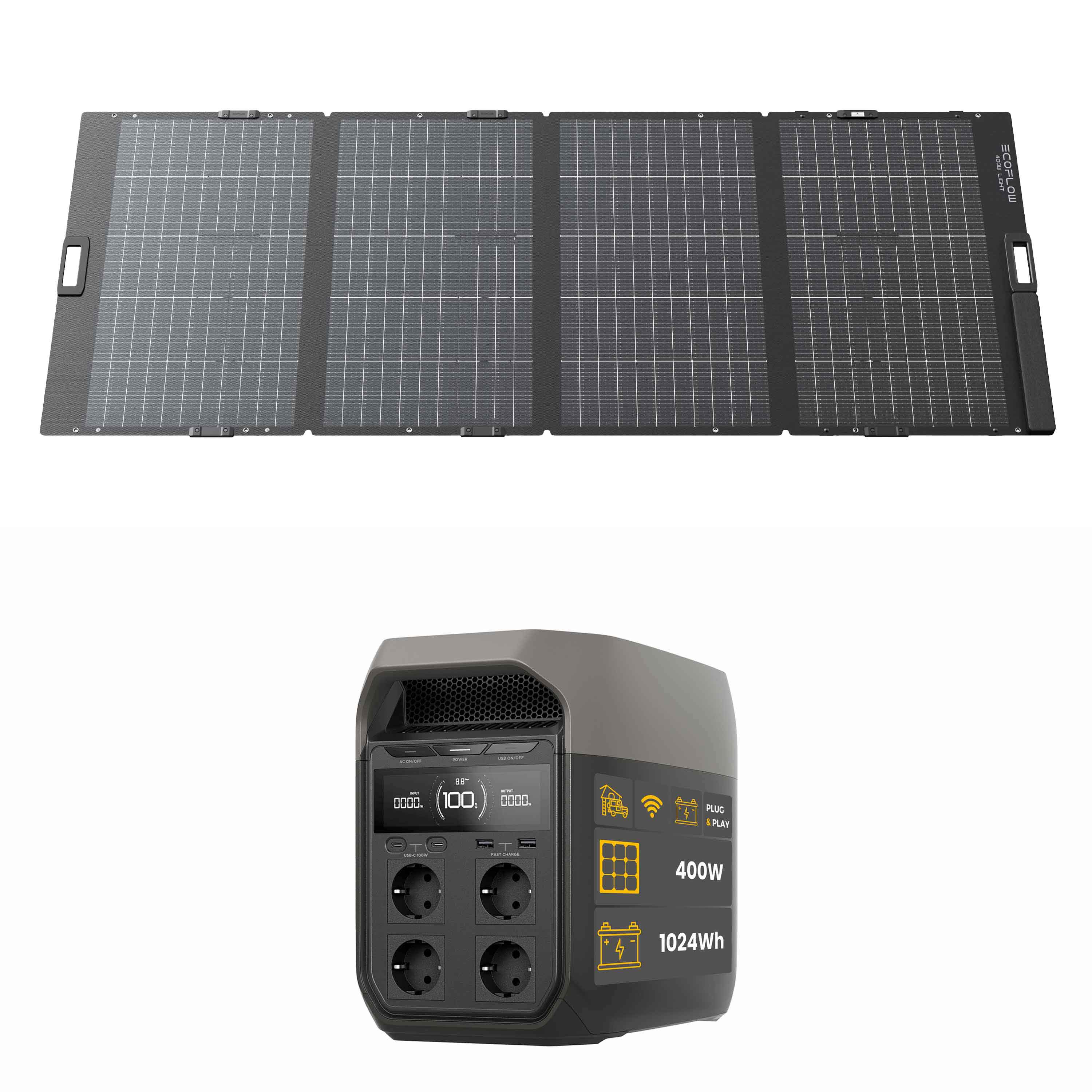 EcoFlow DELTA 3 Powerstation Bundle with EcoFlow solar panel DELTA 3 - 400 W