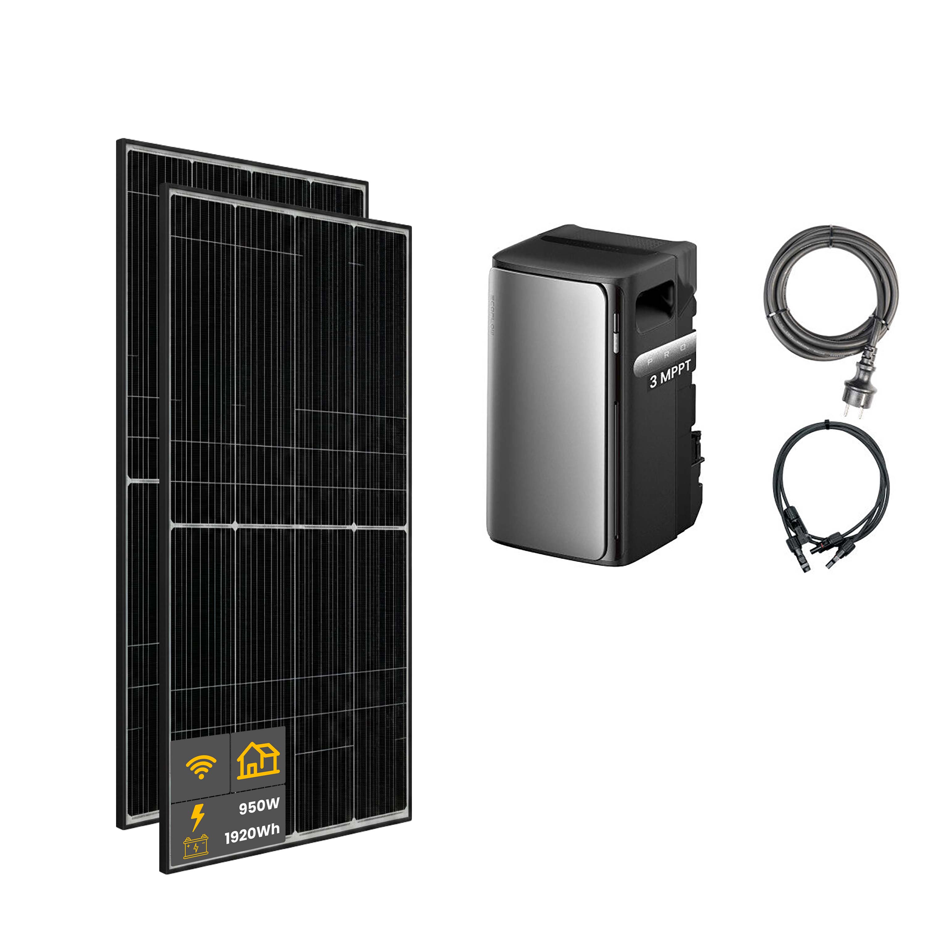 950 W EcoFlow STREAM Pro Balkonkraftwerk | Set mit Mikrowechselrichter und 2x 475 W DAH bifacial Solarmodul ohne Halterung und 1,92 kWh Speicher