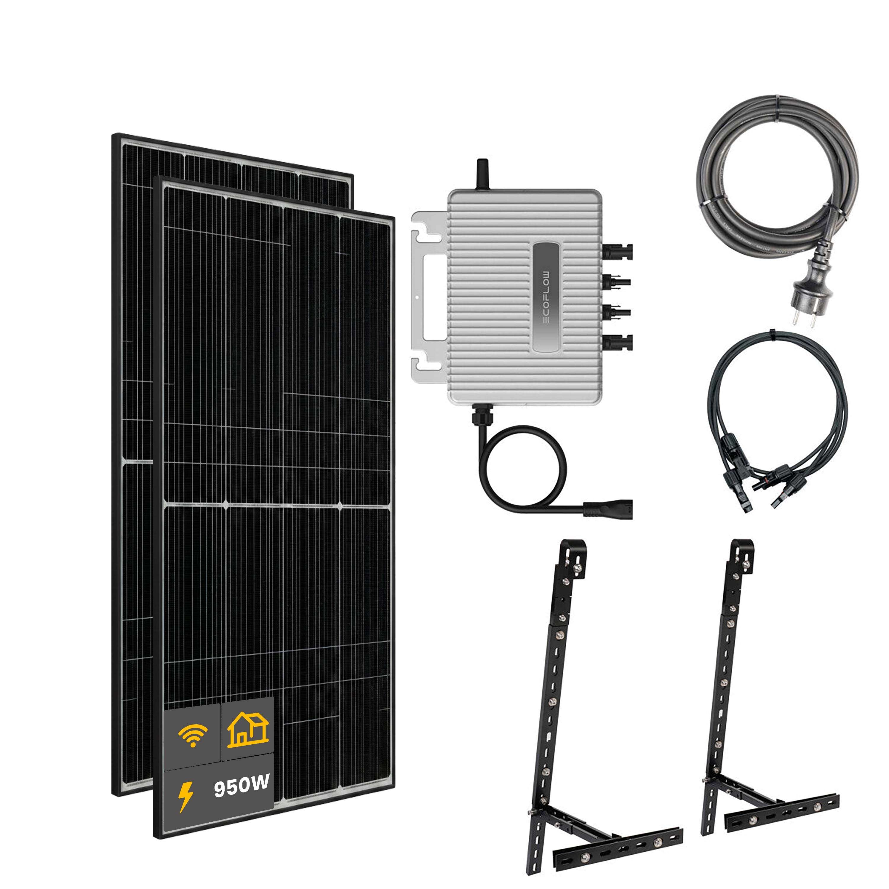 1000 W balcony power plant | Set with EcoFlow STREAM 800 W microinverter and 2x 500 W DAH solar panels with balcony grid mounting bracket (without storage)