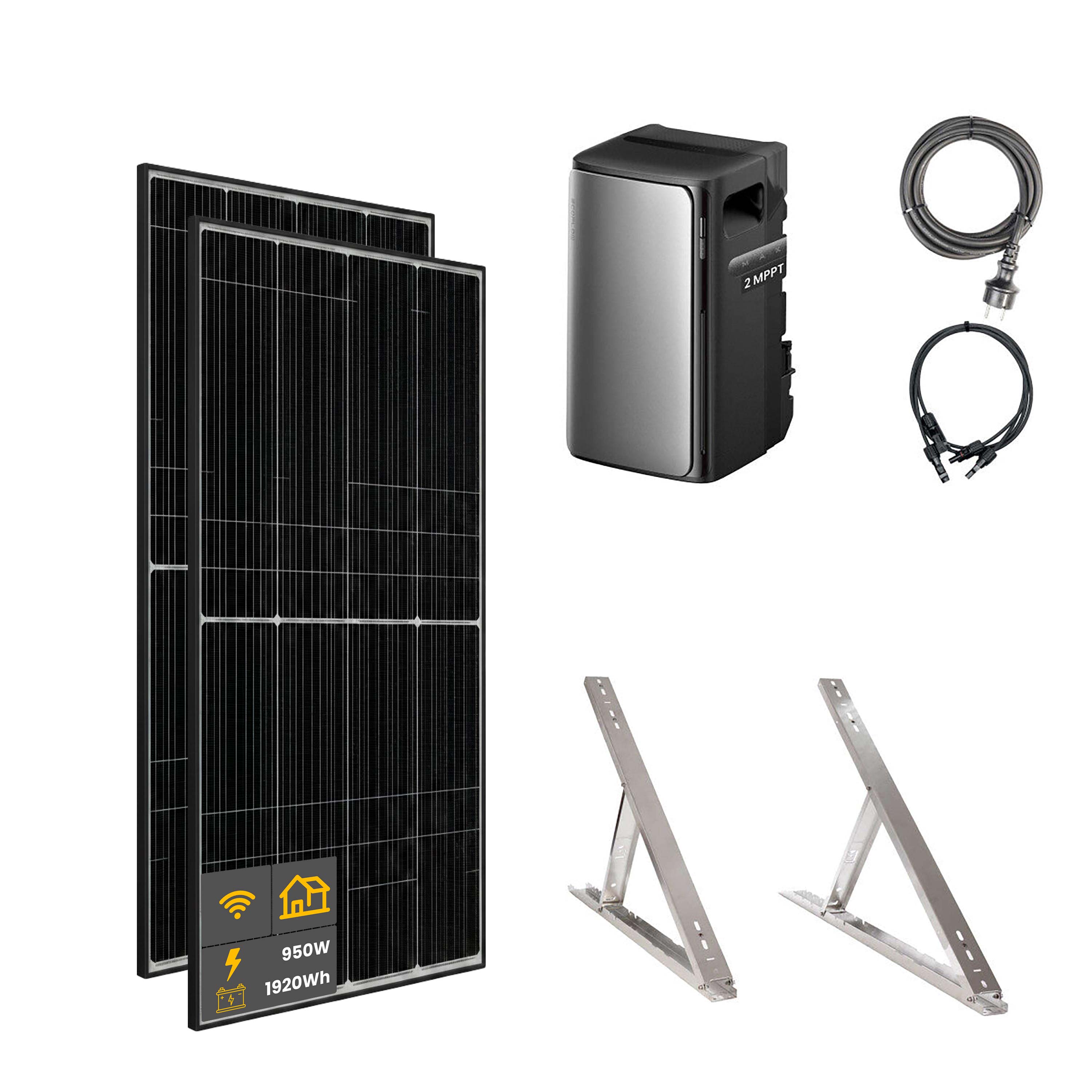 950 W EcoFlow STREAM Max Balkonkraftwerk | Set mit Mikrowechselrichter und 2x 475 W DAH bifacial Solarmodul mit Flachdach Halterung und 1,92 kWh Speicher