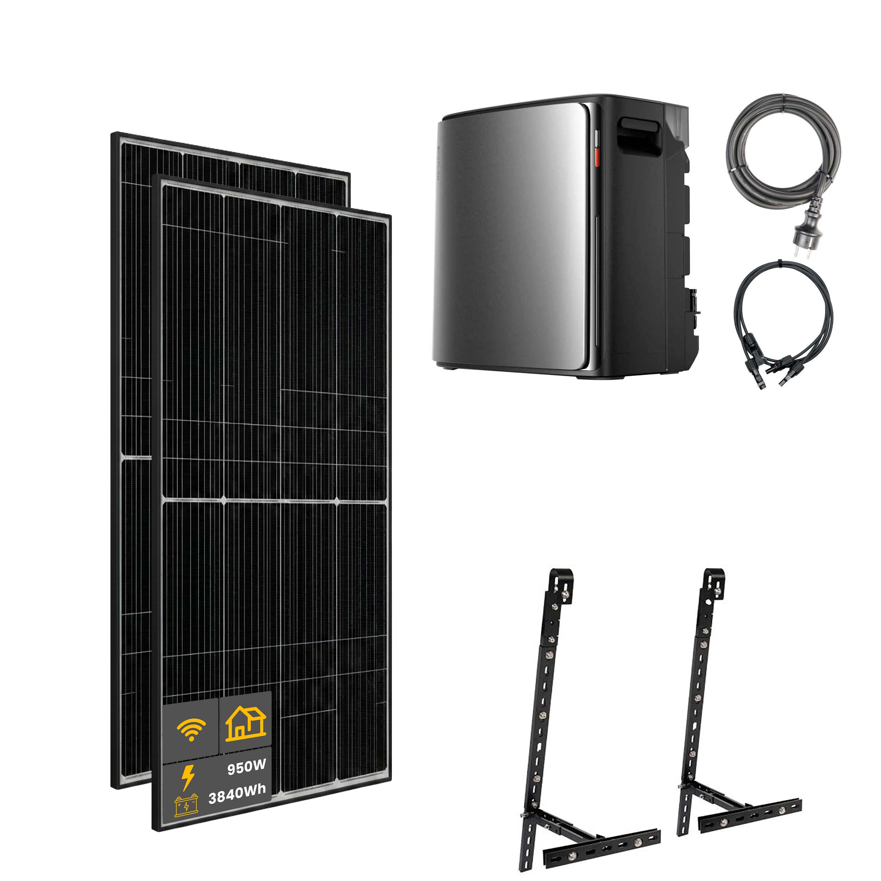 950 W EcoFlow STREAM Ultra X Balkonkraftwerk | Set mit Mikrowechselrichter und 2x 475 W DAH bifacial Solarmodul mit Gitterbalkon Halterung und 3,84 kWh Speicher