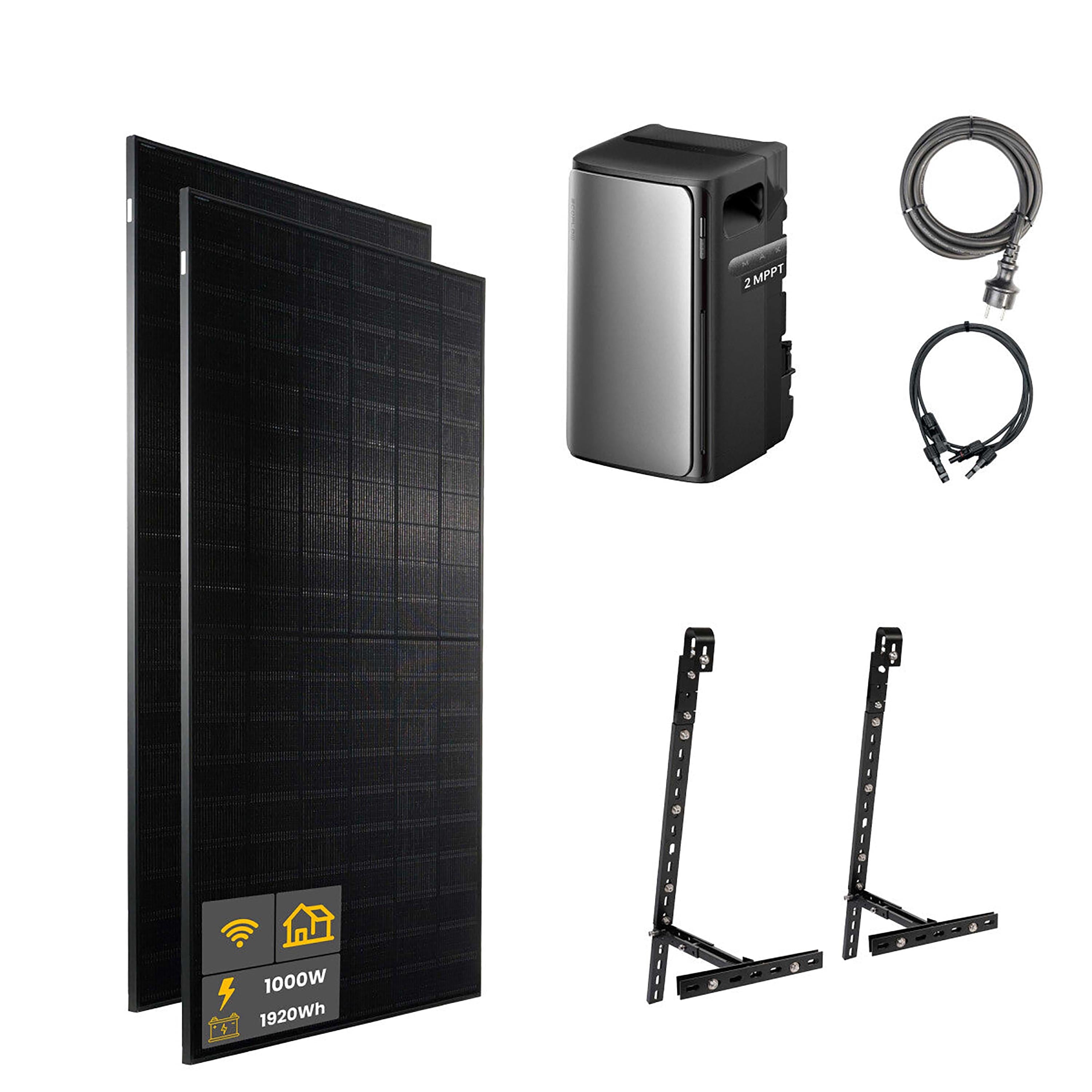 1000 W EcoFlow STREAM Max Balkonkraftwerk | Set mit Mikrowechselrichter und 2x 500 W DAH bifacial Solarmodul mit Gitterbalkon Halterung und 1,92 kWh Speicher