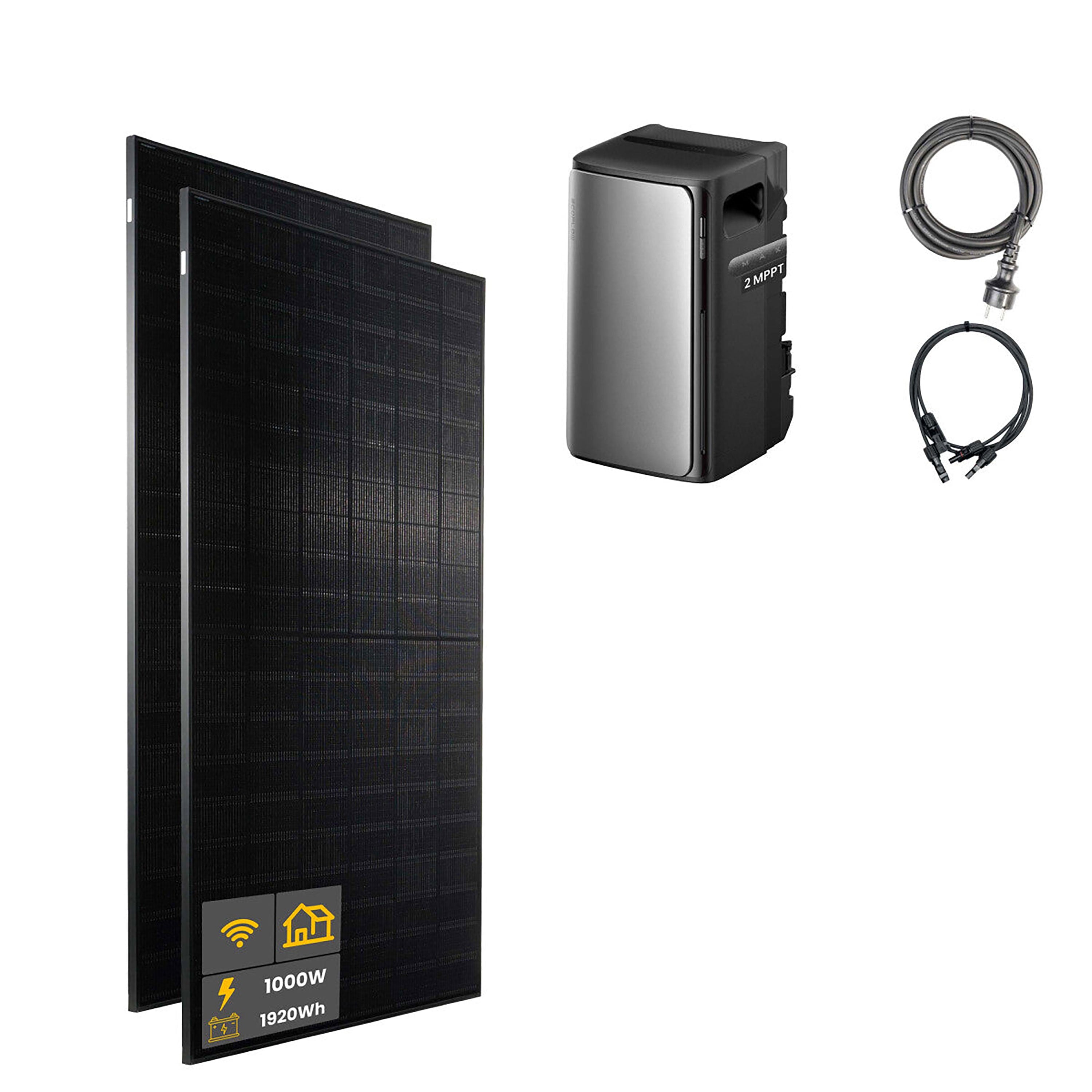 1000 W EcoFlow STREAM Max Balkonkraftwerk | Set mit Mikrowechselrichter und 2x 500 W DAH bifacial Solarmodul ohne Halterung und 1,92 kWh Speicher