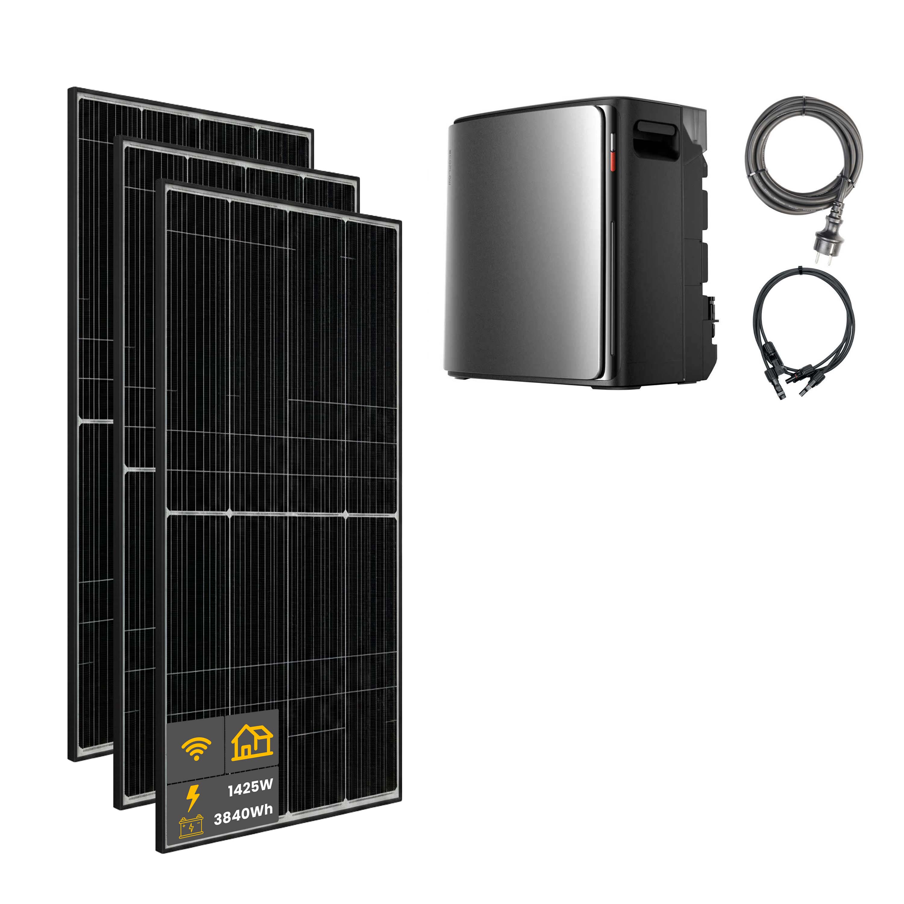 1425 W EcoFlow STREAM Ultra X Balkonkraftwerk | Set mit Mikrowechselrichter und 3x 475 W DAH bifacial Solarmodul ohne Halterung und 3,84 kWh Speicher