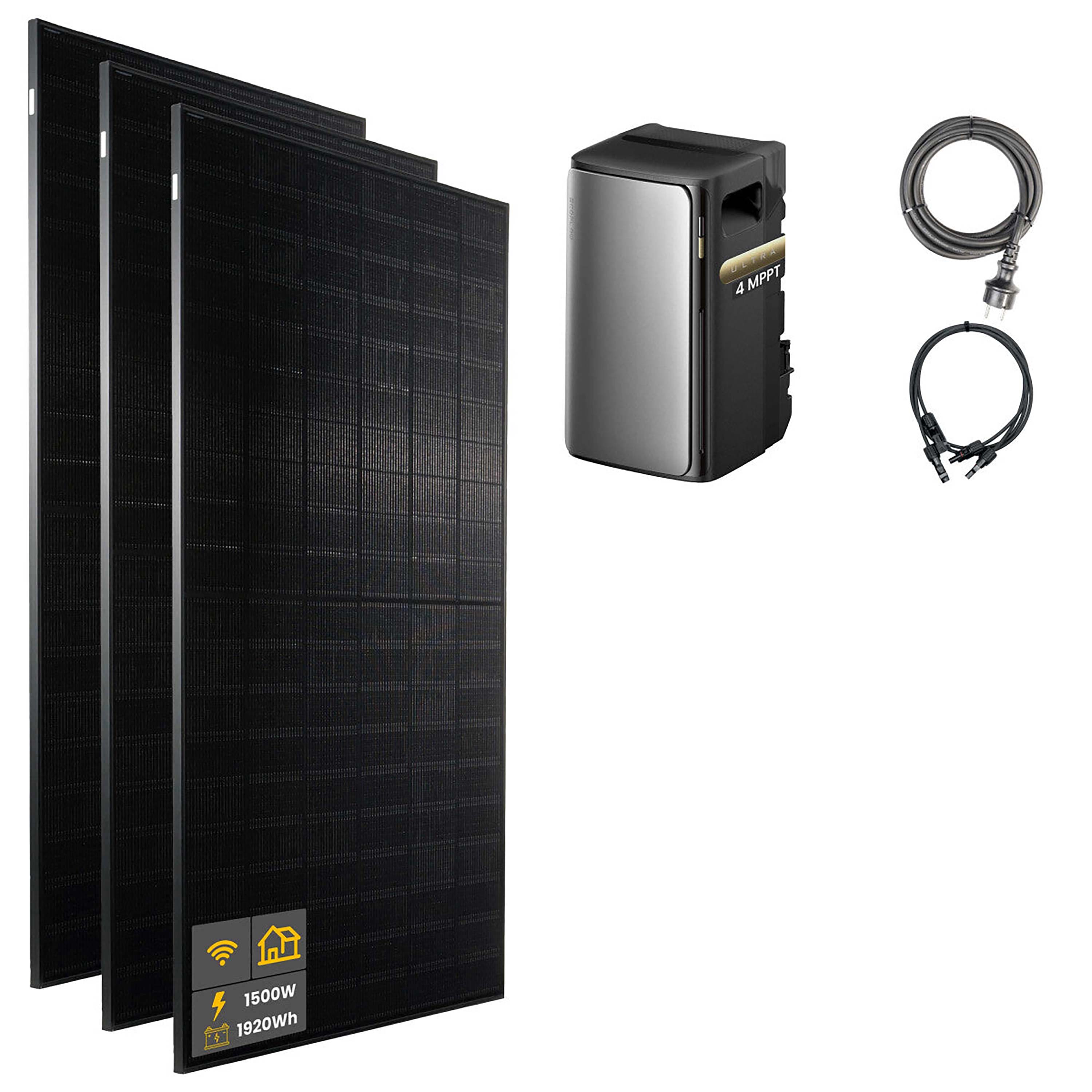 1500 W EcoFlow STREAM Ultra Balkonkraftwerk | Set mit Mikrowechselrichter und 3x 500 W DAH bifacial Solarmodul ohne Halterung und 1,92 kWh Speicher