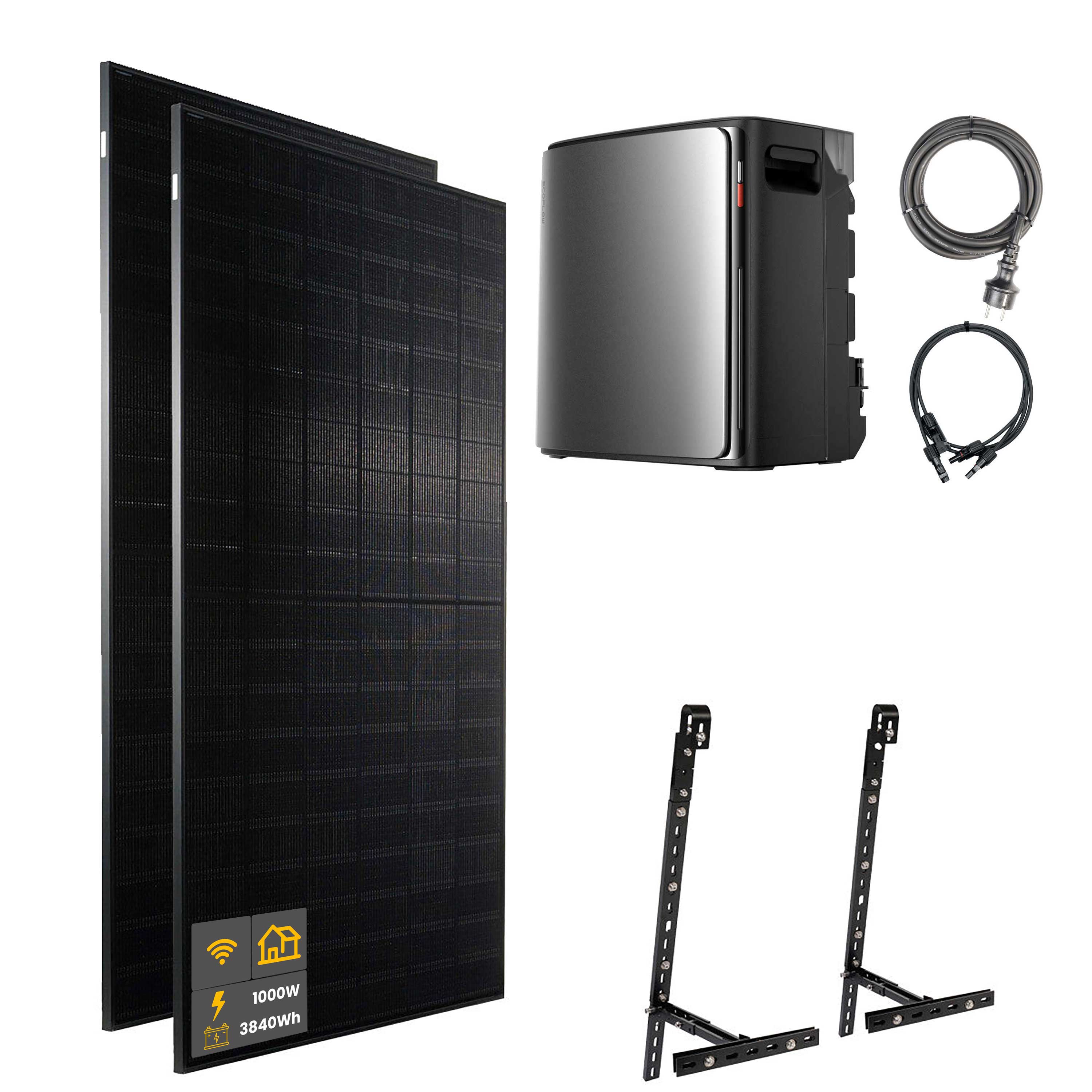 1000 W EcoFlow STREAM Ultra X Balkonkraftwerk | Set mit Mikrowechselrichter und 2x 500 W DAH bifacial Solarmodul mit Gitterbalkon Halterung und 3,84 kWh Speicher