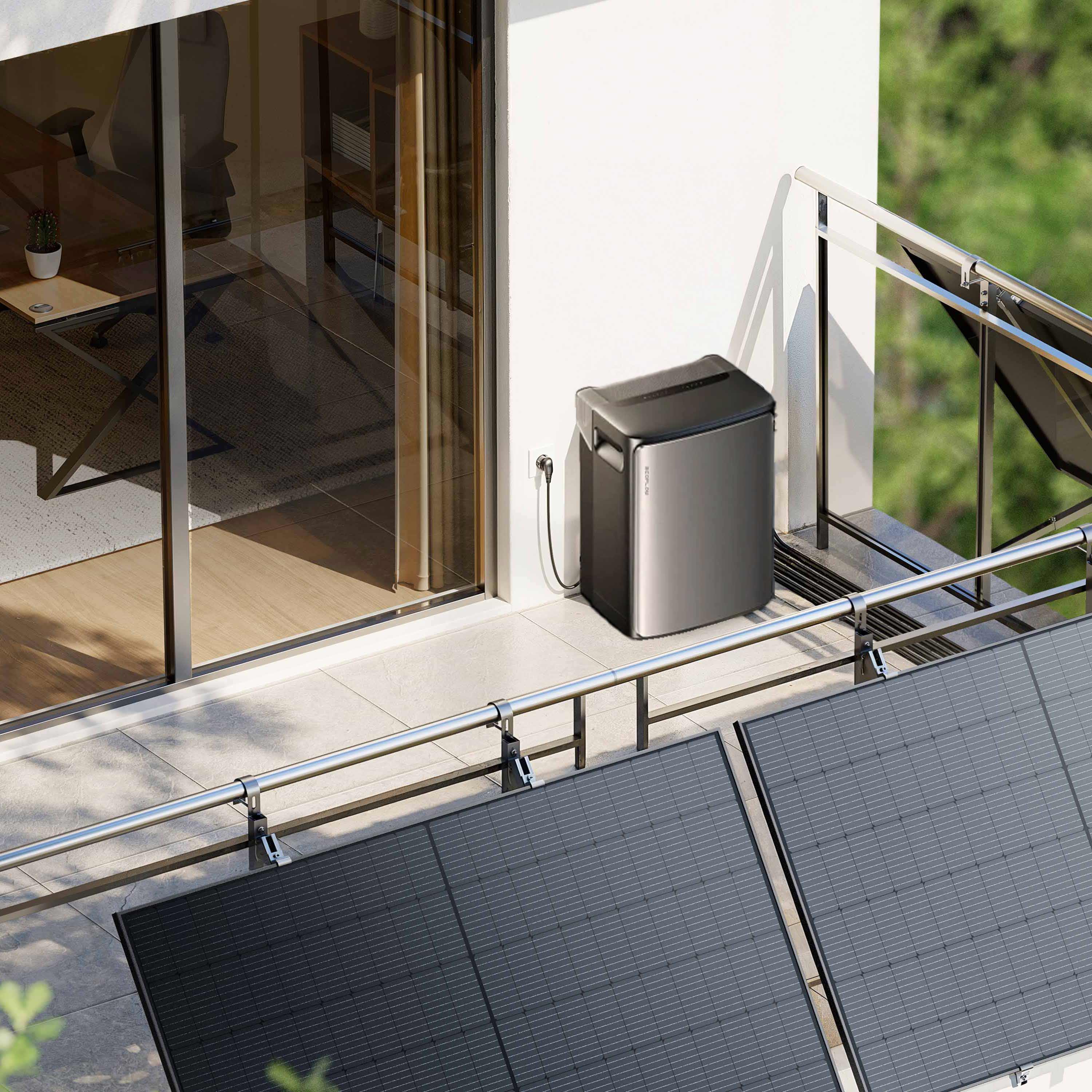 2000 W EcoFlow STREAM Ultra X Balkonkraftwerk | Set mit Mikrowechselrichter und 4x 500 W DAH bifacial Solarmodul mit Gitterbalkon Halterung und 3,84 kWh Speicher