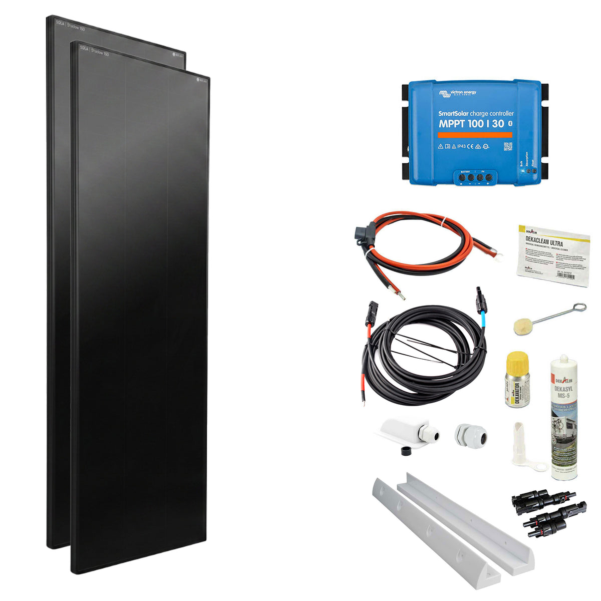 WATTSTUNDE® SOLA Frame Shadow 300 W Solarmodul-Komplettset in Weiß mit Laderegler