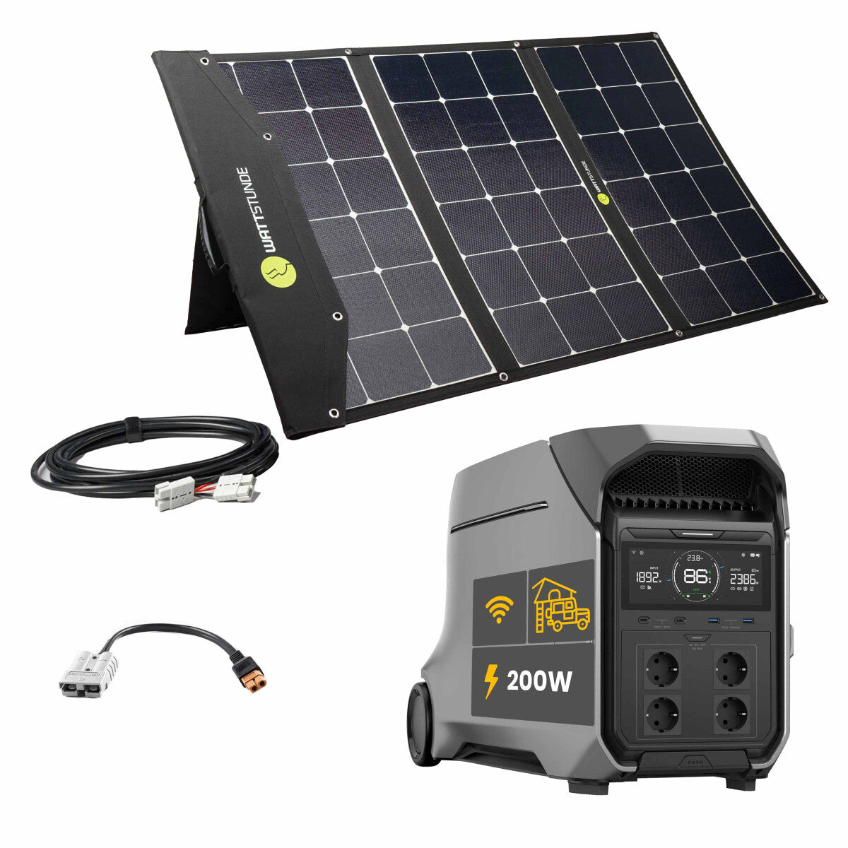 EcoFlow DELTA PRO 3 Powerstation Bundle with WATTHUNDE SOLA Ease 200 W HV SunFolder