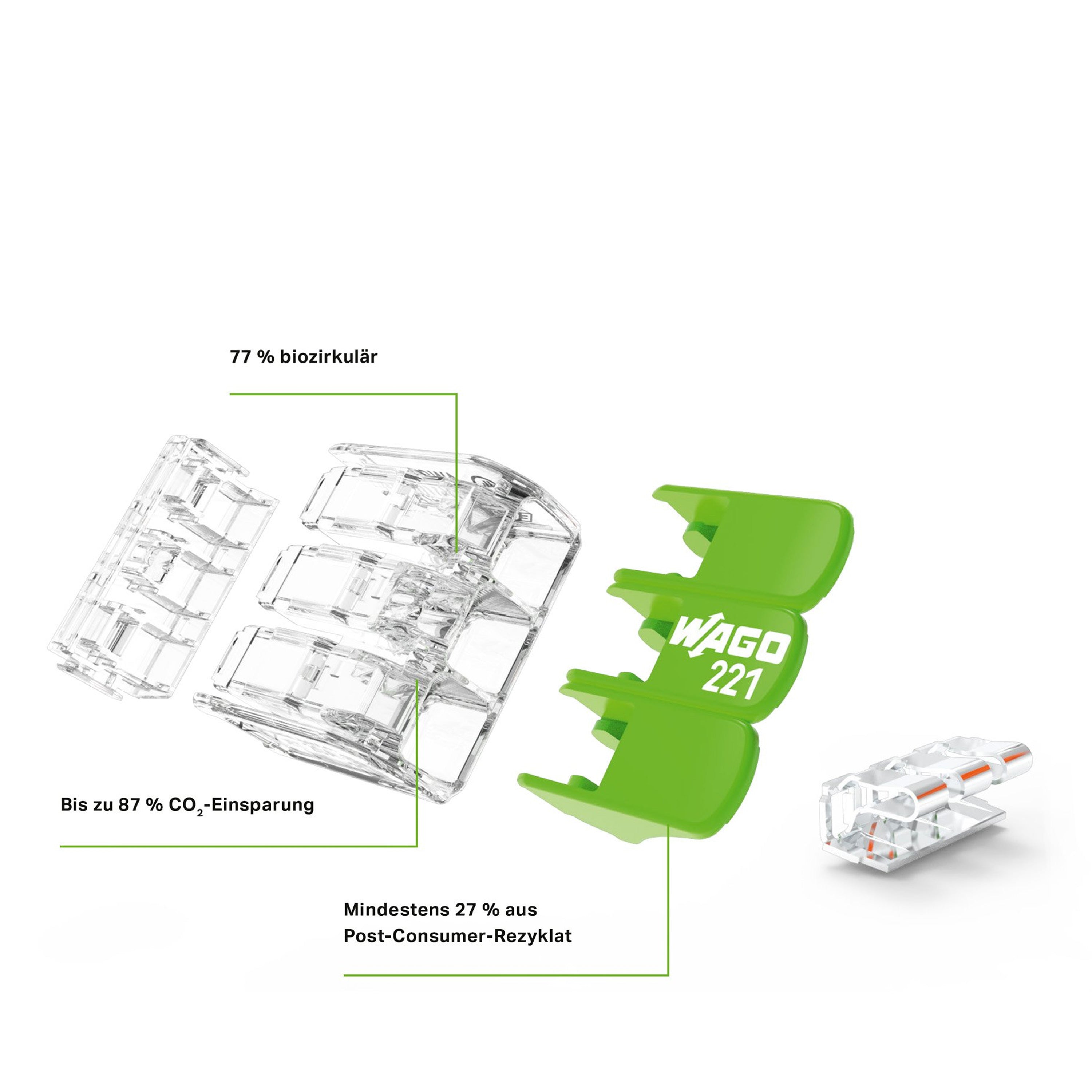 WAGO Verbindungsklemme Green Range flexibel bis 4mm² - 221-422 | 100er Pack
