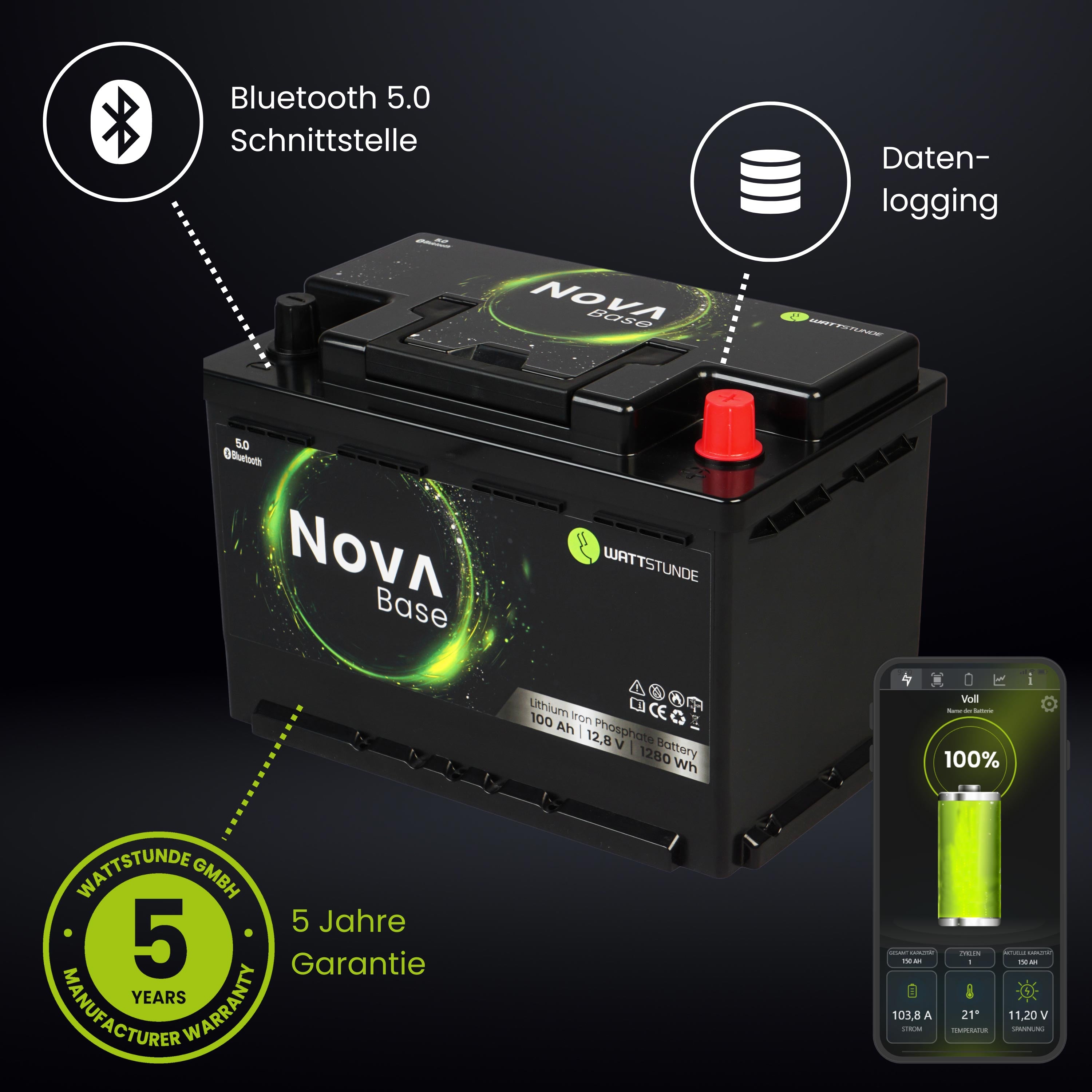 WATTSTUNDE® NOVA Base 100 Ah LiFePO4 Battery