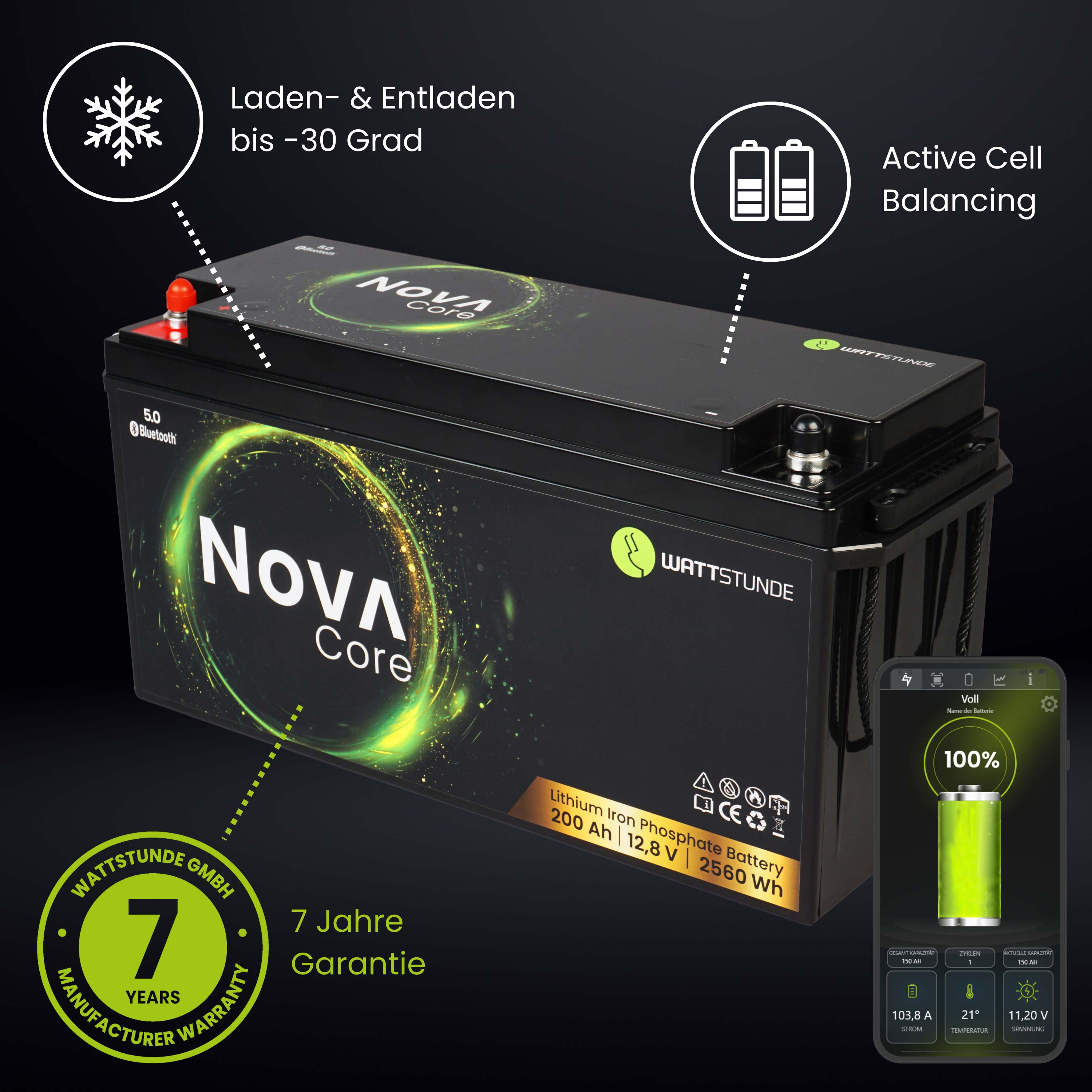 WATTSTUNDE® NOVA Core 200 Ah battery LiFePO4
