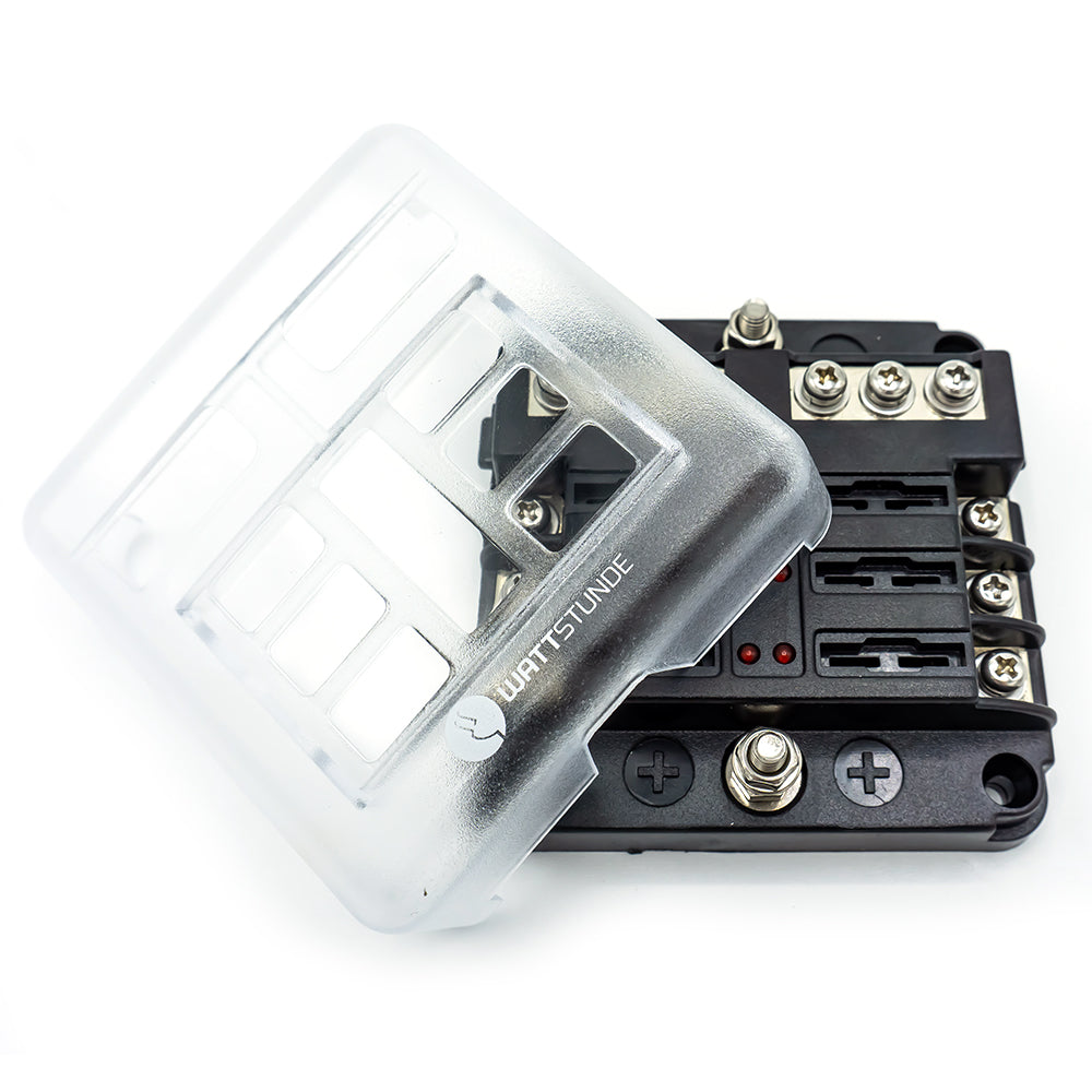 WATTSTUNDE® Plus Distributor 6 with 2 x 5 A, 10 A, 15 A, 20 A blade fuses each