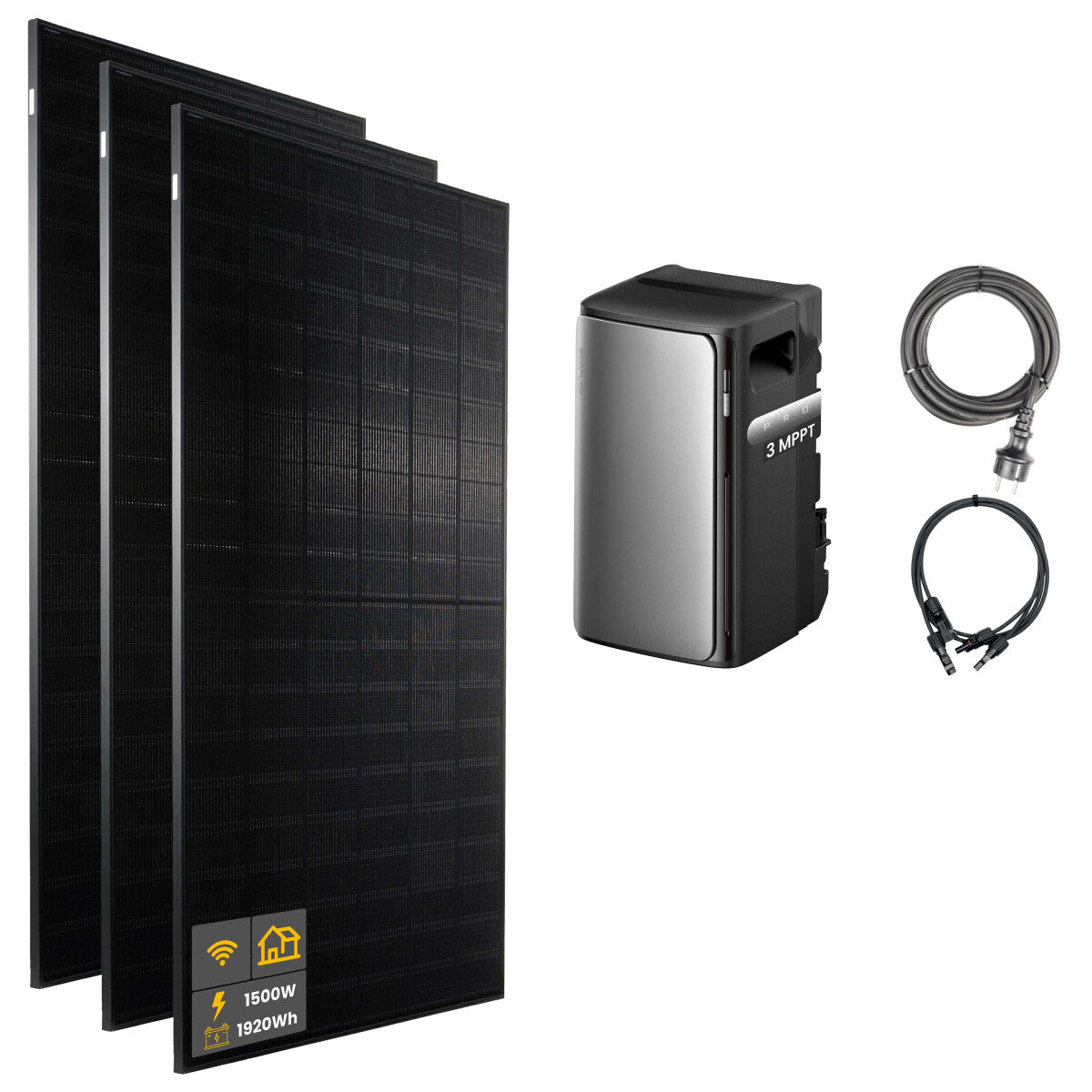 1500 W EcoFlow STREAM Pro Balkonkraftwerk | Set mit Mikrowechselrichter und 3x 500 W DAH bifacial Solarmodul ohne Halterung und 1,92 kWh Speicher