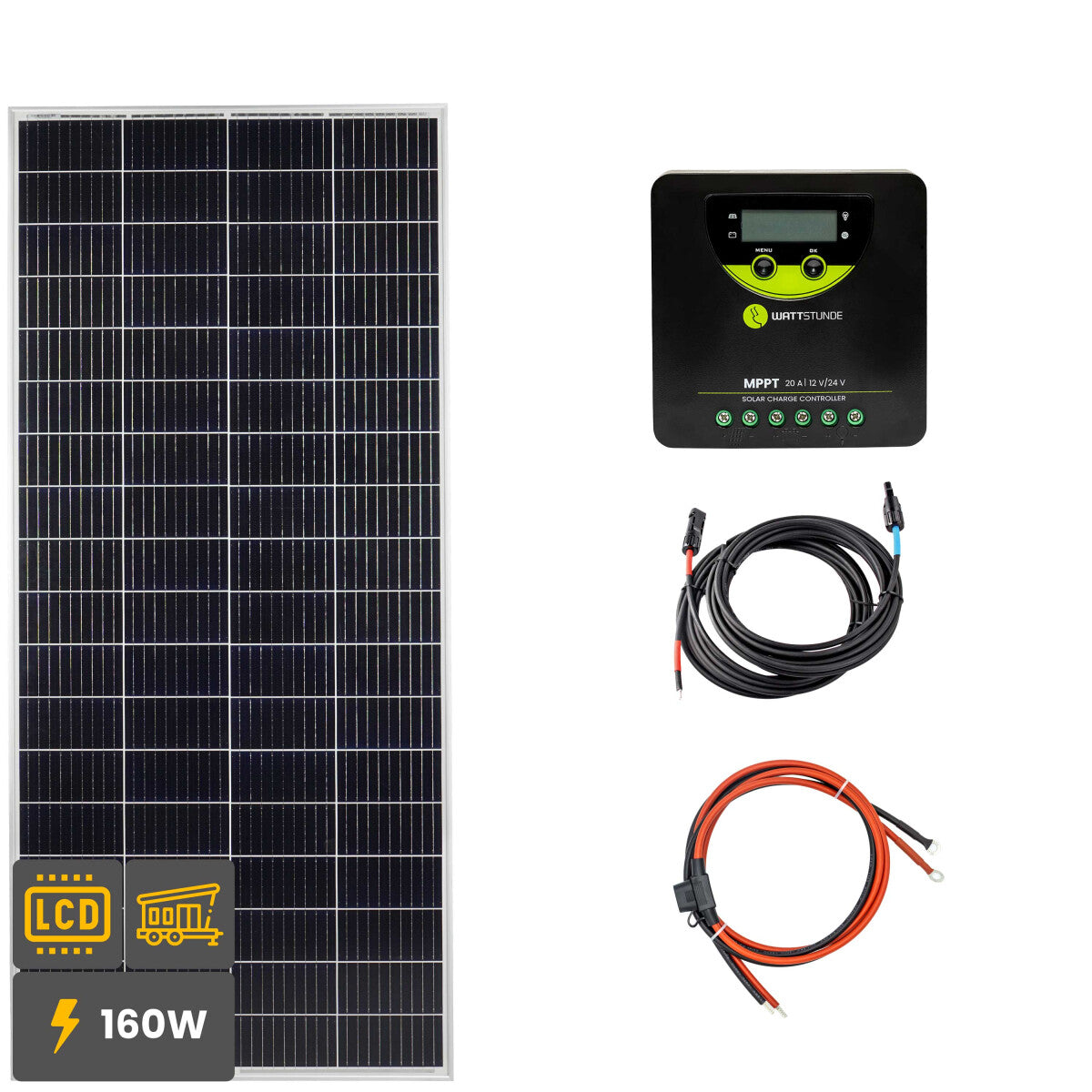 160W Solar Inselanlage Bausatz WATTSTUNDE® 20 A 90 V Solar Laderegler WLR.BT 20.90 MPPT