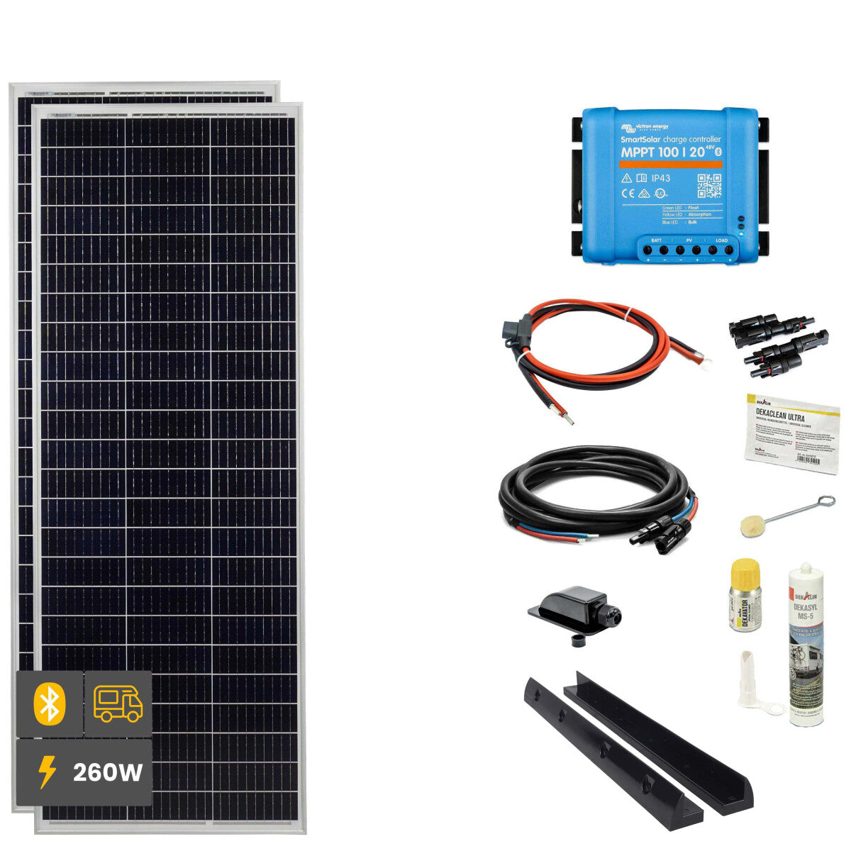 260 W SOLA Frame Mono HV Motorhome Complete Set Black