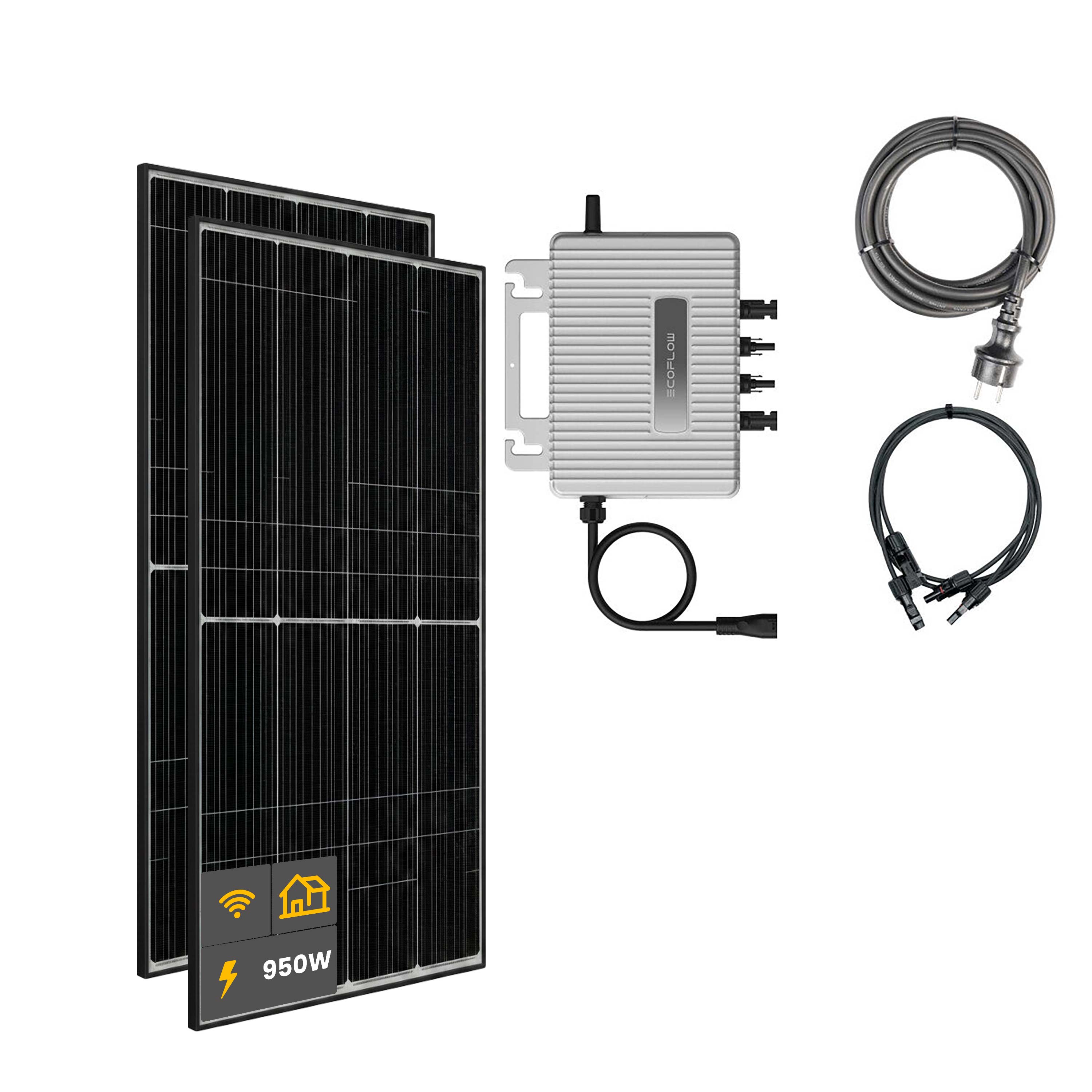 1000 W balcony power plant | Set with EcoFlow STREAM 800 W microinverter and 2x 500 W DAH solar panels without mounting bracket or storage