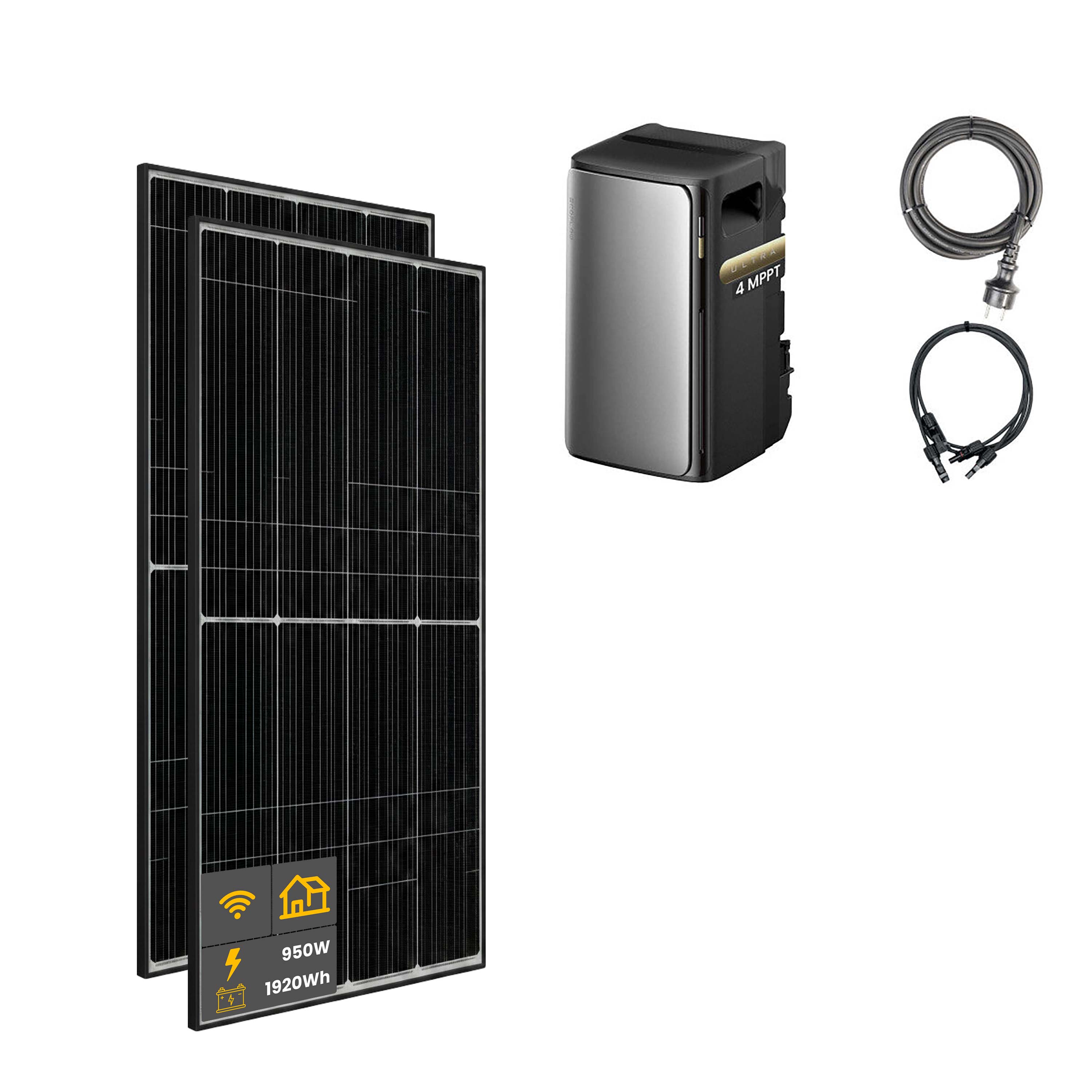 950 W EcoFlow STREAM Ultra Balkonkraftwerk | Set mit Mikrowechselrichter und 2x 475 W DAH bifacial Solarmodul ohne Halterung und 1,92 kWh Speicher