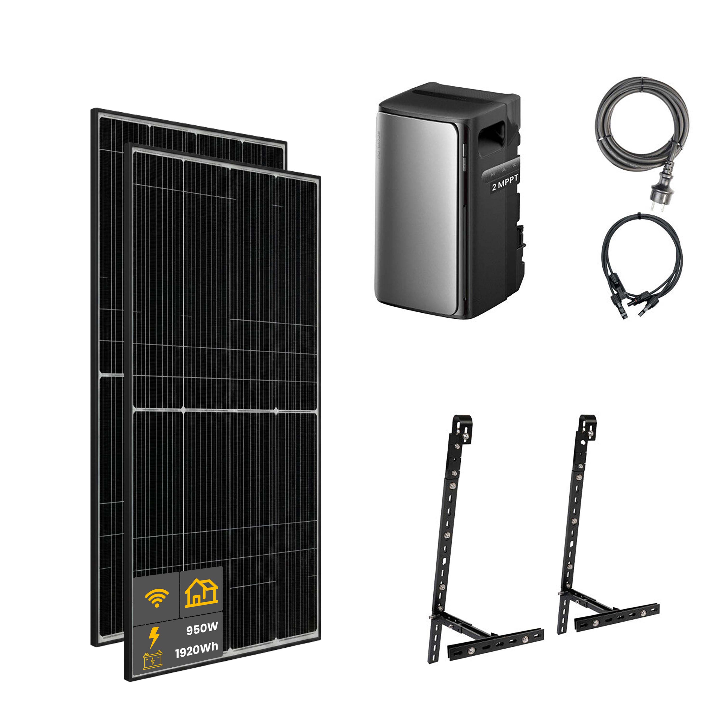 950 W EcoFlow STREAM Max Balkonkraftwerk | Set mit Mikrowechselrichter und 2x 475 W DAH bifacial Solarmodul mit Gitterbalkon Halterung und 1,92 kWh Speicher