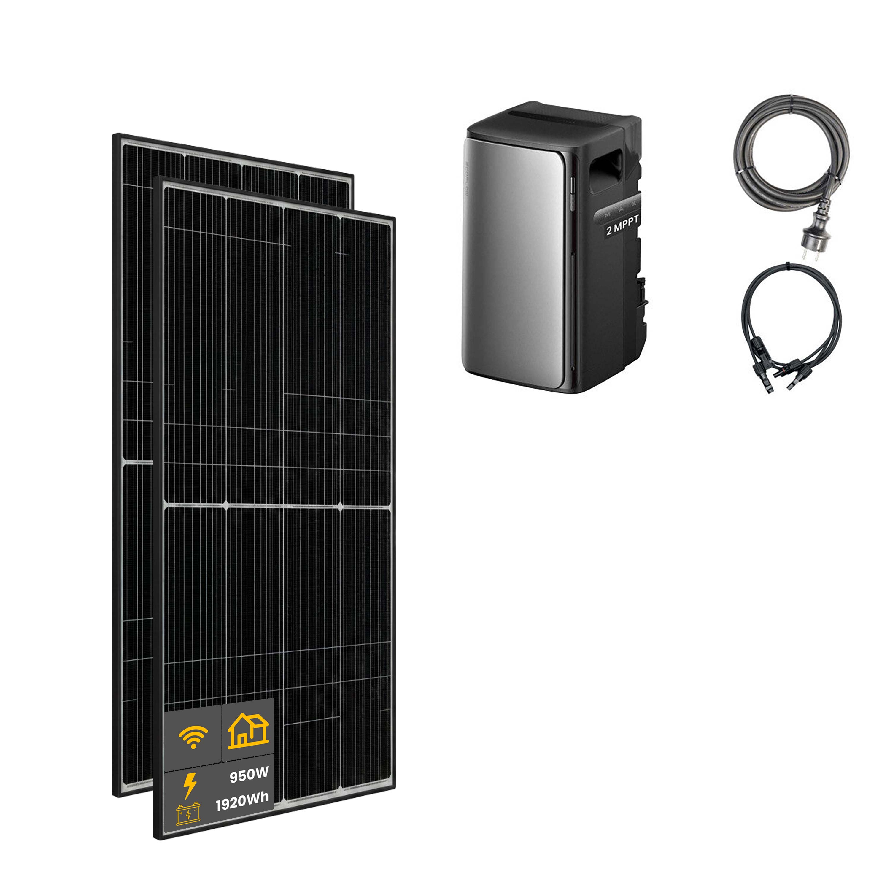 950 W EcoFlow STREAM Max Balkonkraftwerk | Set mit Mikrowechselrichter und 2x 475 W DAH bifacial Solarmodul ohne Halterung und 1,92 kWh Speicher