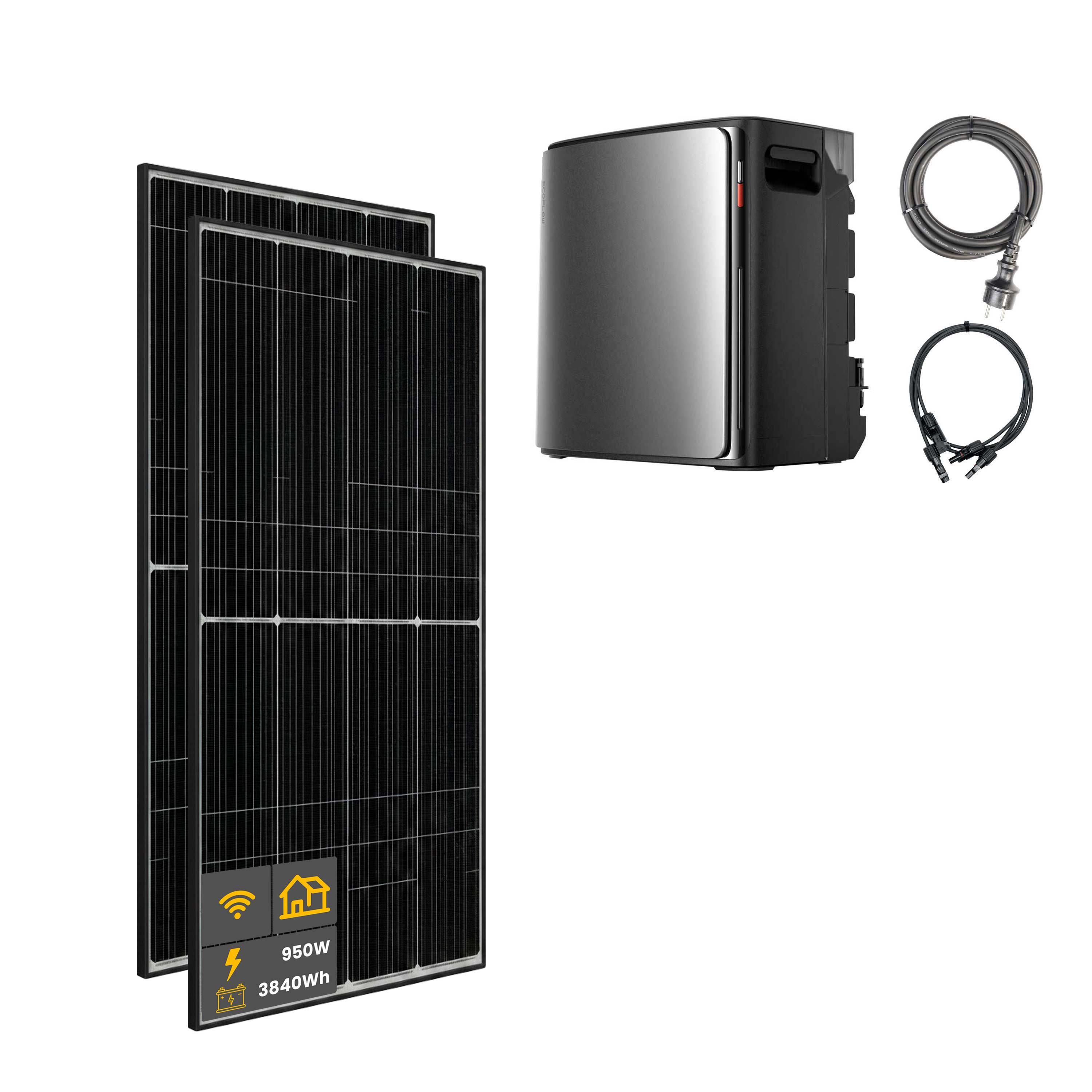 950 W EcoFlow STREAM Ultra X Balkonkraftwerk | Set mit Mikrowechselrichter und 2x 475 W DAH bifacial Solarmodul ohne Halterung und 3,84 kWh Speicher