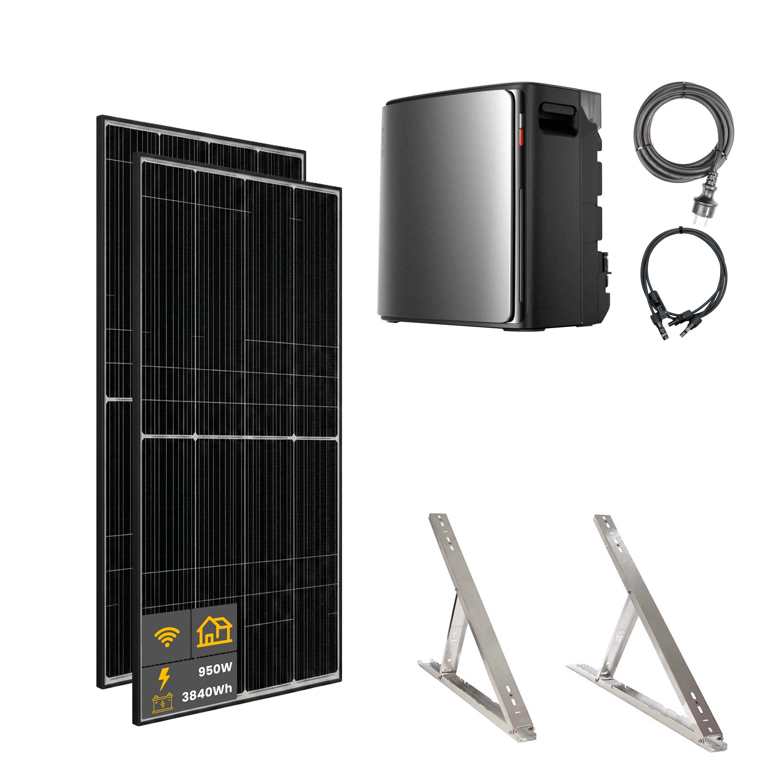 950 W EcoFlow STREAM Ultra X Balkonkraftwerk | Set mit Mikrowechselrichter und 2x 475 W DAH bifacial Solarmodul mit Flachdach Halterung und 3,84 kWh Speicher