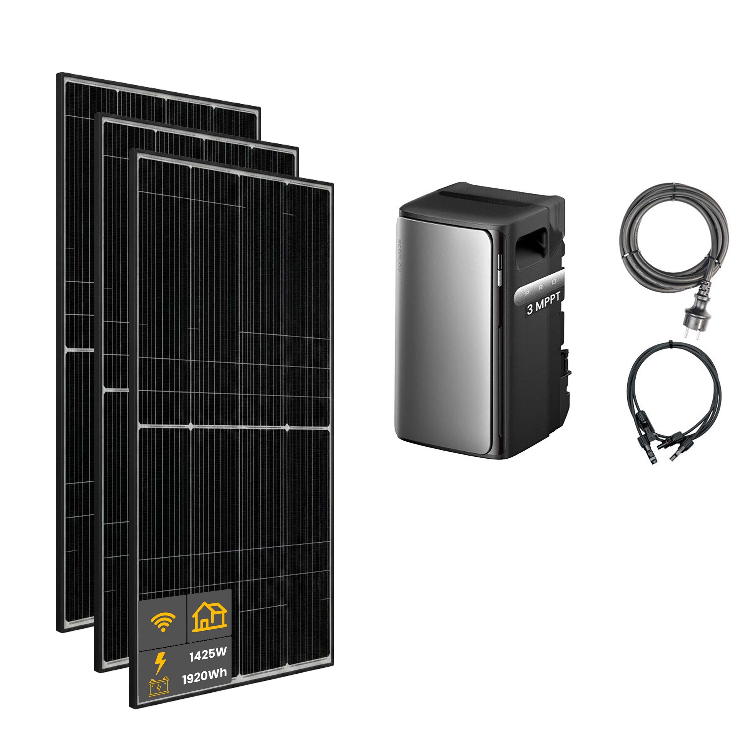 1500 W EcoFlow STREAM Pro Balcony Power Plant | Set with microinverter and 3x 500 W DAH bifacial solar modules without mounting brackets and 1.92 kWh storage