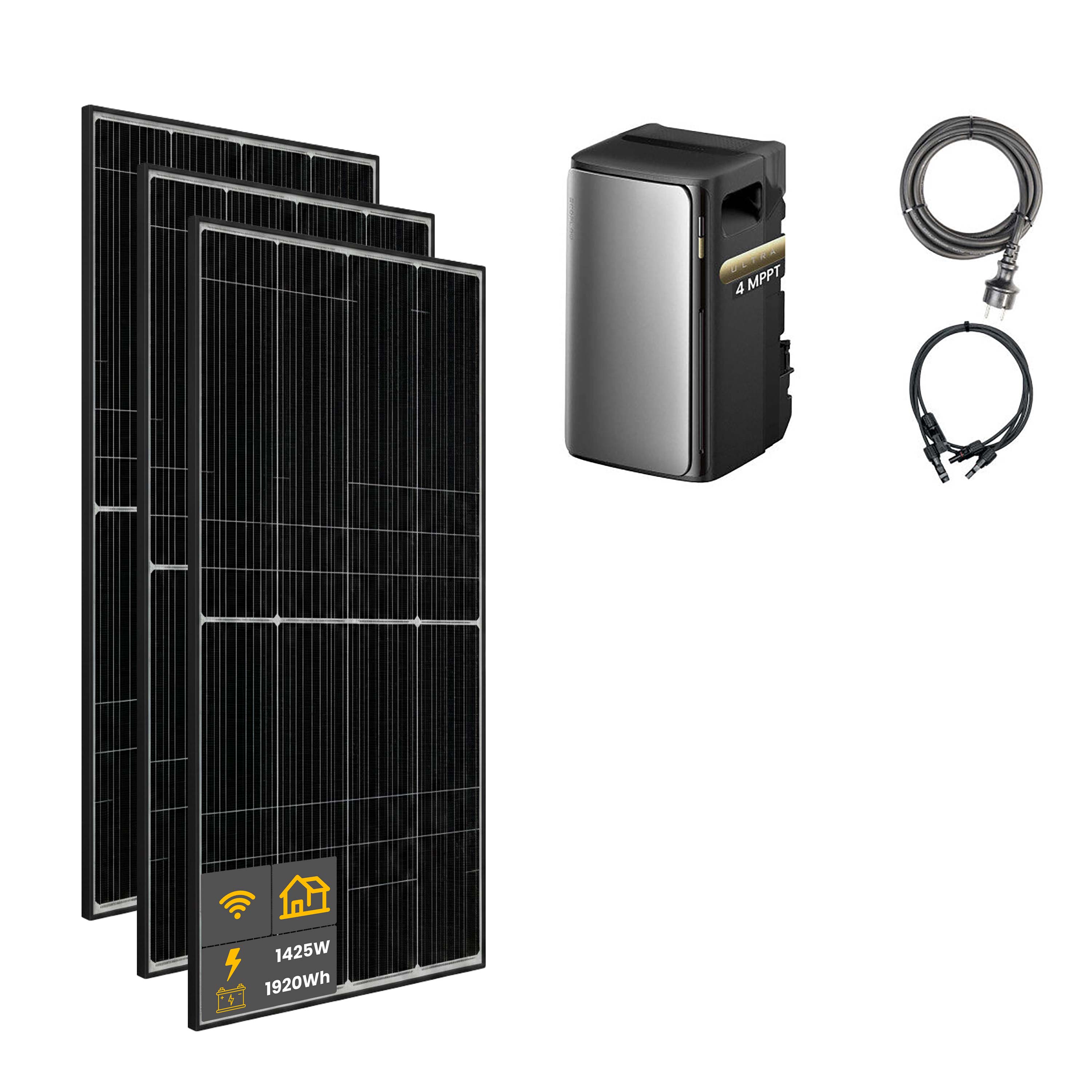 1425 W EcoFlow STREAM Ultra Balkonkraftwerk | Set mit Mikrowechselrichter und 3x 475 W DAH bifacial Solarmodul ohne Halterung und 1,92 kWh Speicher