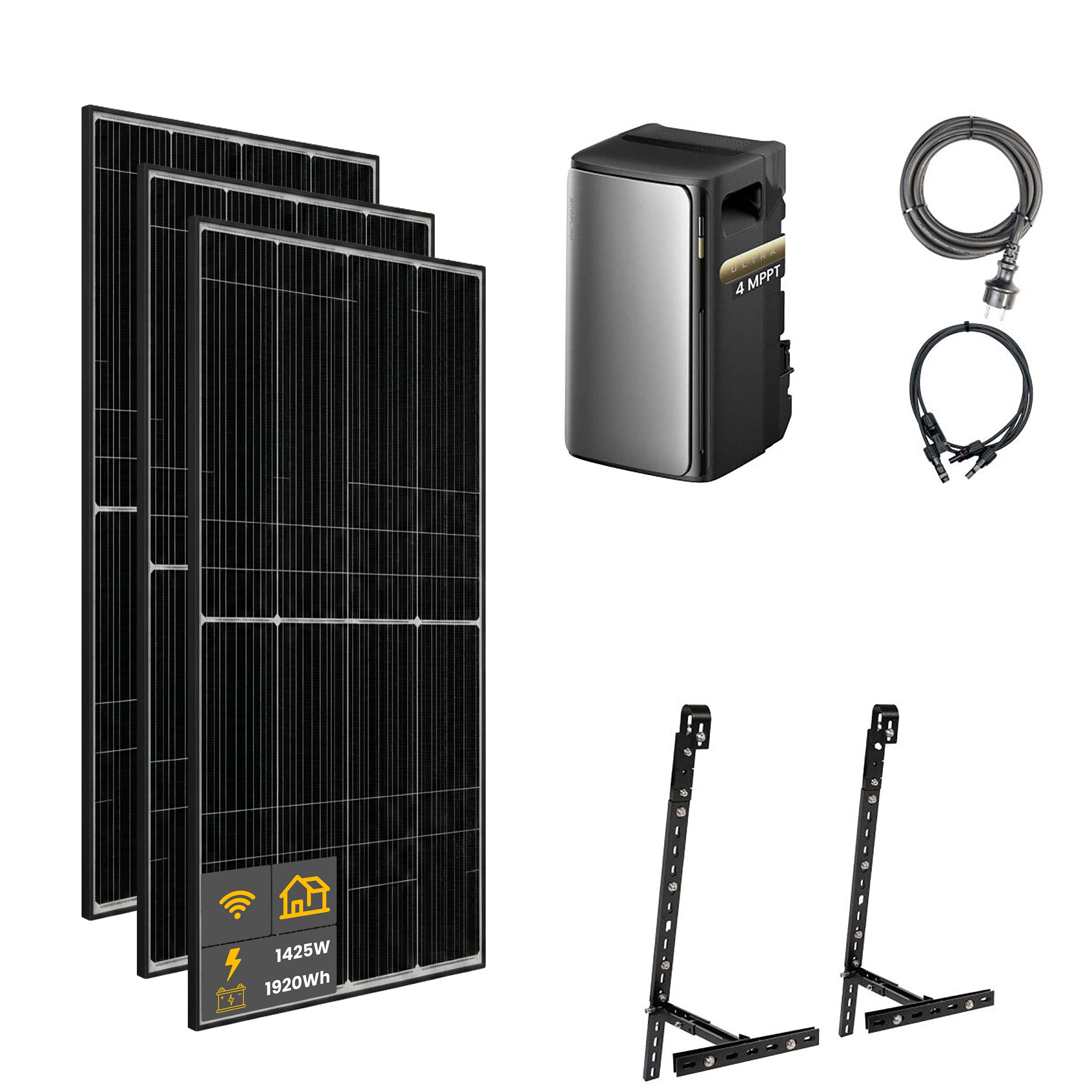 1425 W EcoFlow STREAM Ultra Balkonkraftwerk | Set mit Mikrowechselrichter und 3x 475 W DAH bifacial Solarmodul mit Gitterbalkon Halterung und 1,92 kWh Speicher
