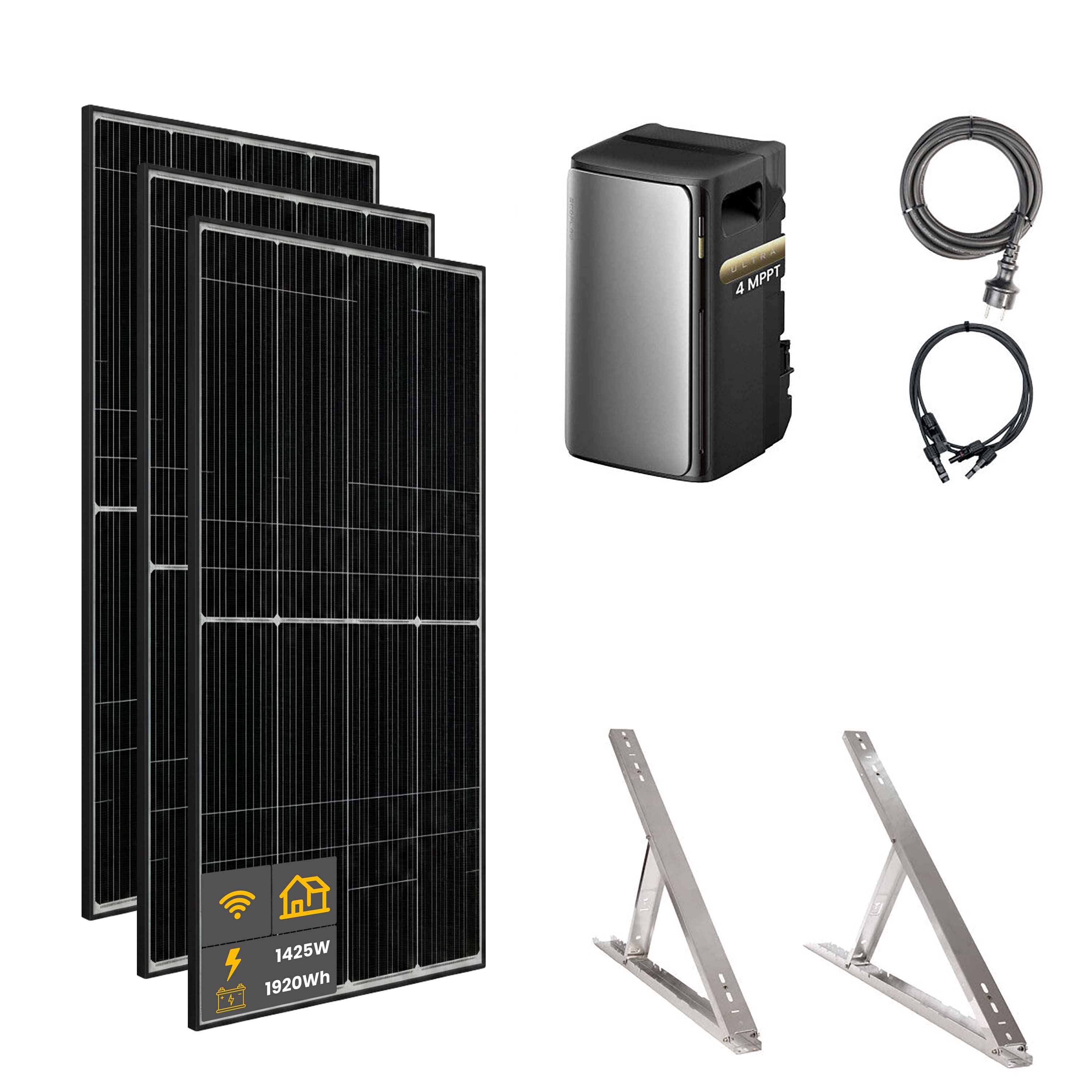 1425 W EcoFlow STREAM Ultra Balkonkraftwerk | Set mit Mikrowechselrichter und 3x 475 W DAH bifacial Solarmodul mit Flachdach Halterung und 1,92 kWh Speicher