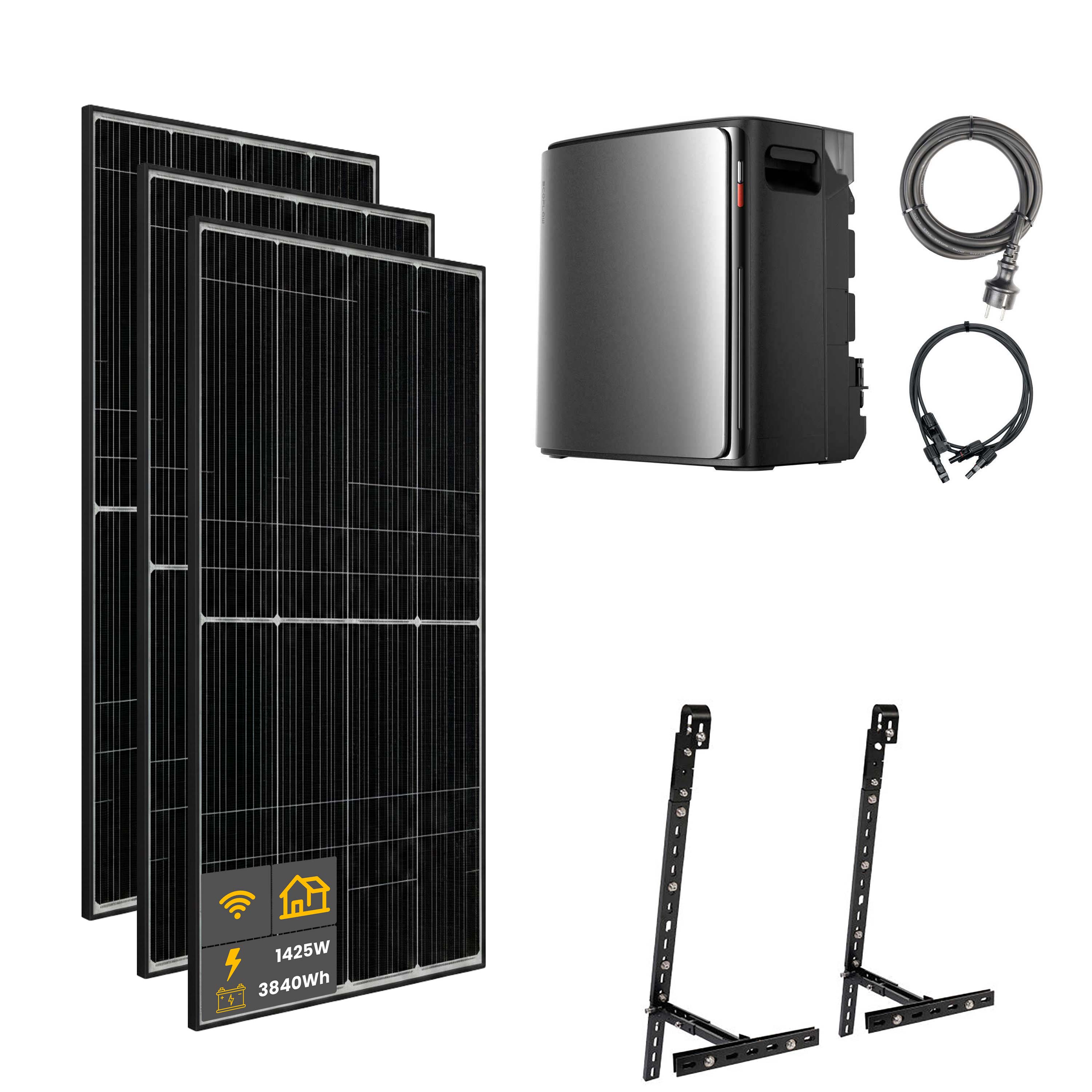 1425 W EcoFlow STREAM Ultra X Balkonkraftwerk | Set mit Mikrowechselrichter und 3x 475 W DAH bifacial Solarmodul mit Gitterbalkon Halterung und 3,84 kWh Speicher