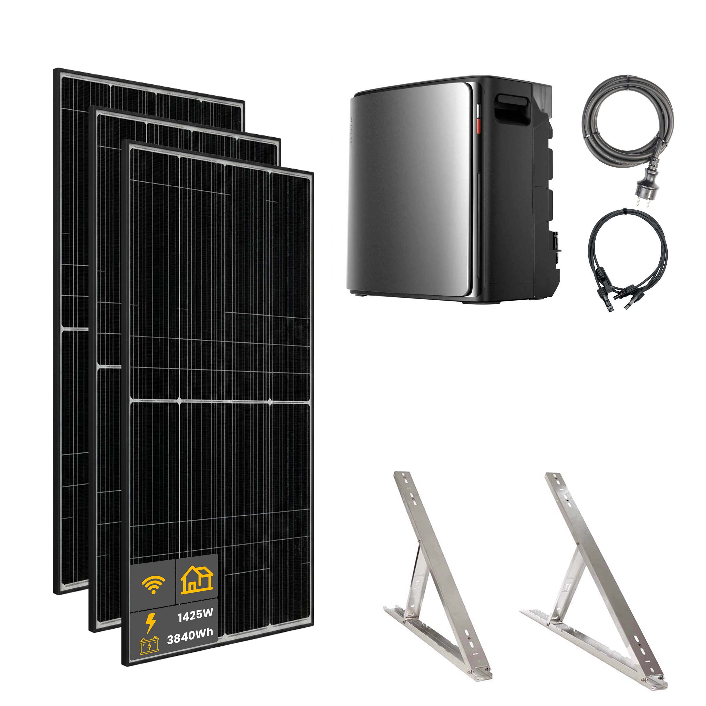 1425 W EcoFlow STREAM Ultra X Balkonkraftwerk | Set mit Mikrowechselrichter und 3x 475 W DAH bifacial Solarmodul mit Flachdach Halterung und 3,84 kWh Speicher