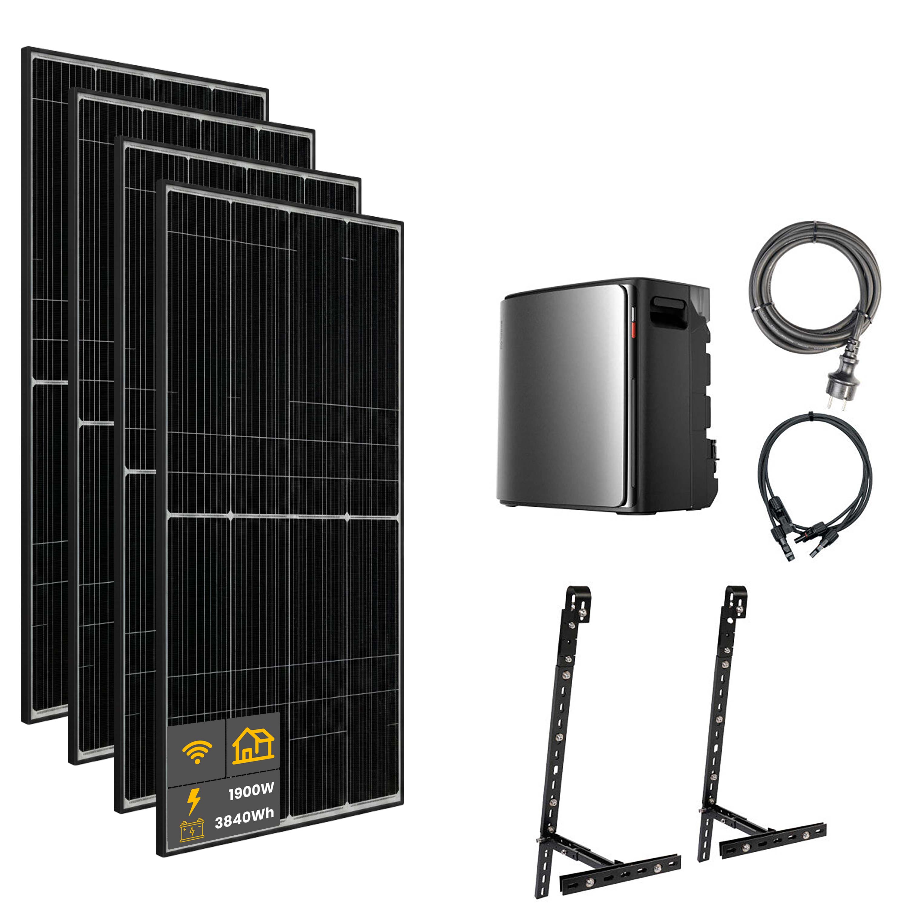 2000 W EcoFlow STREAM Ultra X Balcony Power Plant | Set with microinverter and 4x 500 W DAH bifacial solar modules with balcony grid mounting and 3.84 kWh storage