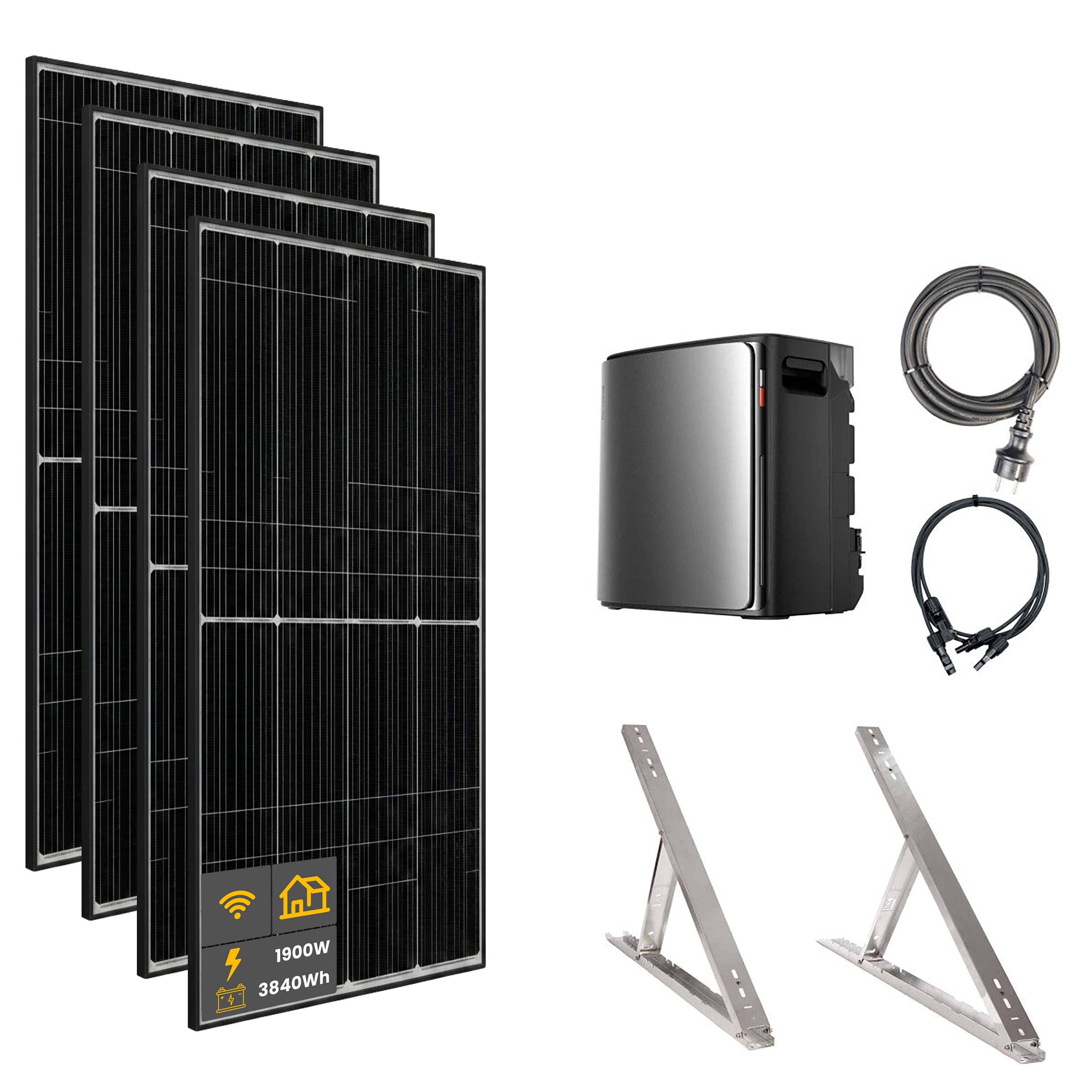 2000 W EcoFlow STREAM Ultra X Balcony Power Plant | Set with microinverter and 4x 500 W DAH bifacial solar modules with flat roof mounting and 3.84 kWh storage