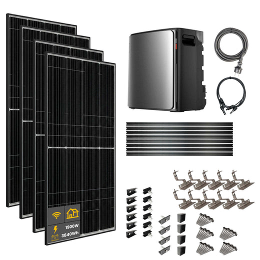 1900 W EcoFlow STREAM Ultra X Balkonkraftwerk | Set mit Mikrowechselrichter und 4x 475 W DAH bifacial Solarmodul mit Hausdachhalterung und 3,84 kWh Speicher