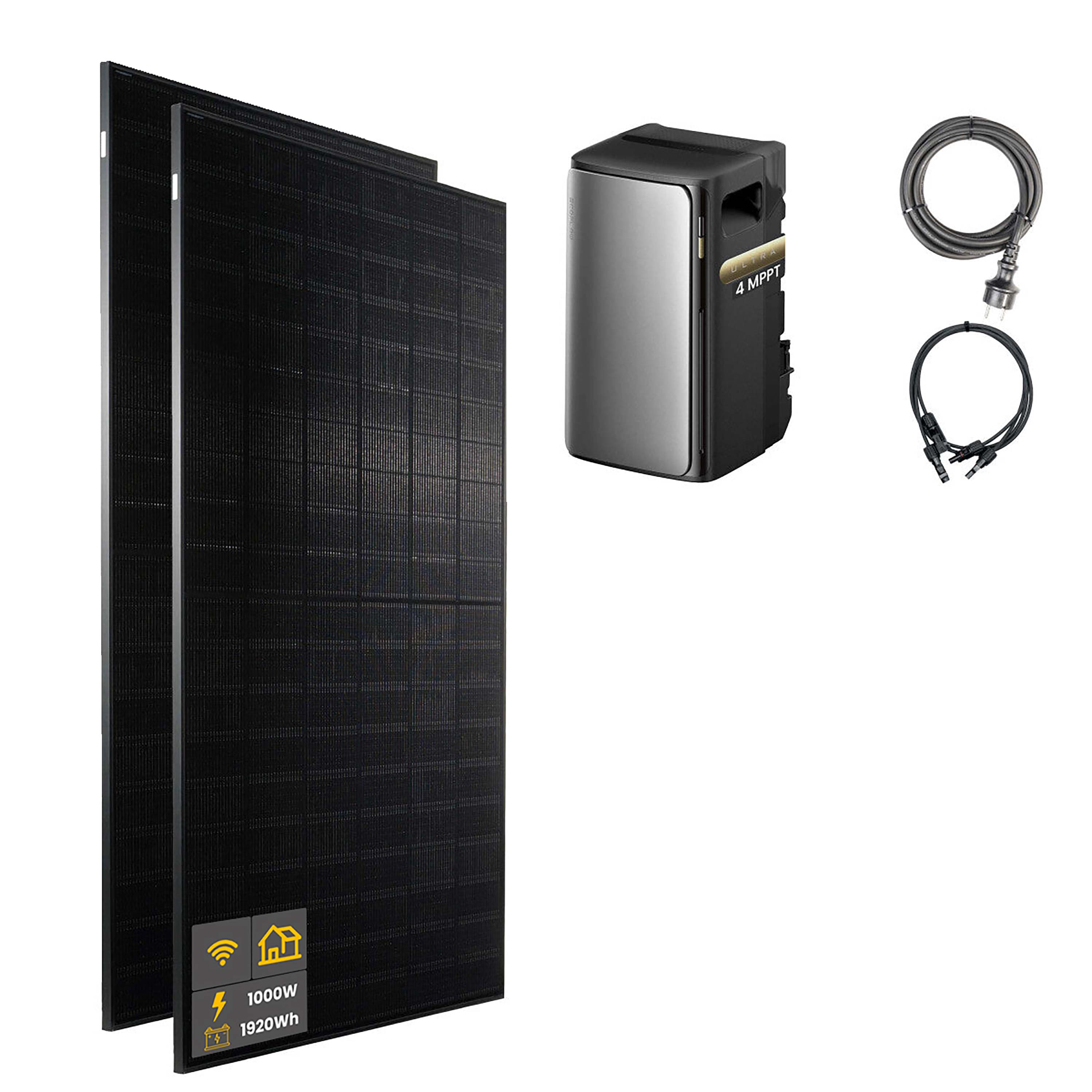 1000 W EcoFlow STREAM Ultra Balkonkraftwerk | Set mit Mikrowechselrichter und 2x 500 W DAH bifacial Solarmodul ohne Halterung und 1,92 kWh Speicher