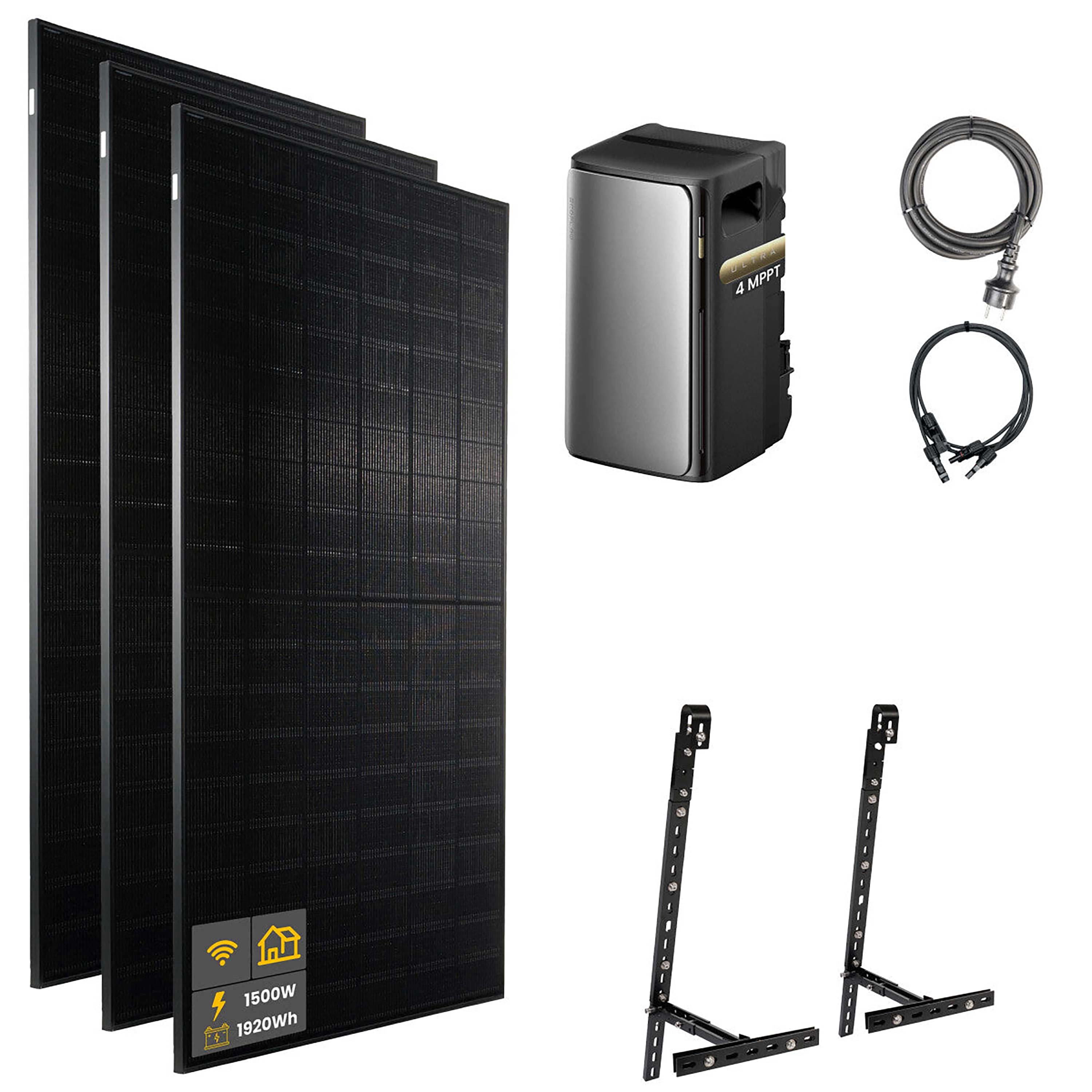 1500 W EcoFlow STREAM Ultra Balkonkraftwerk | Set mit Mikrowechselrichter und 3x 500 W DAH bifacial Solarmodul mit Gitterbalkon Halterung und 1,92 kWh Speicher