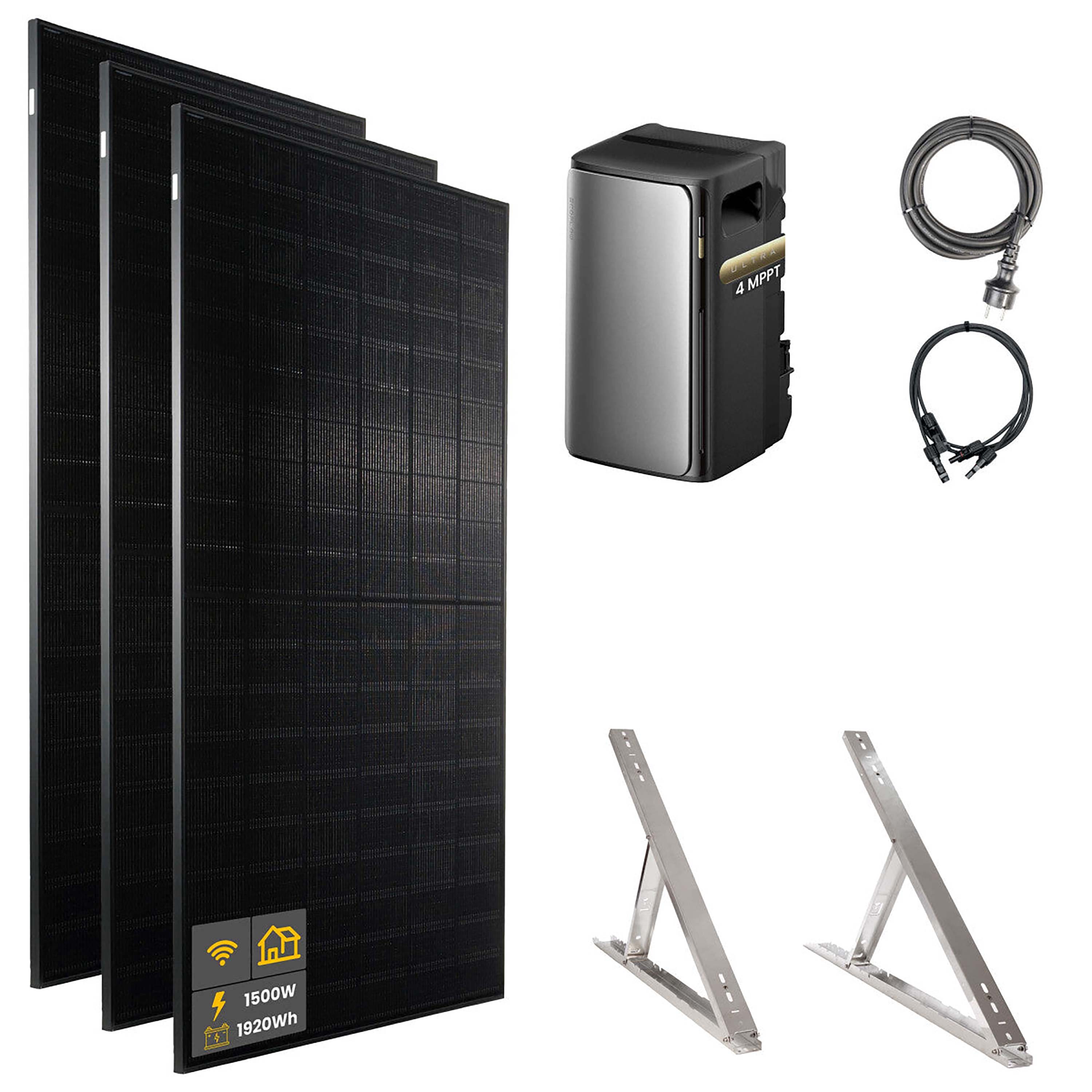 1500 W EcoFlow STREAM Ultra Balkonkraftwerk | Set mit Mikrowechselrichter und 3x 500 W DAH bifacial Solarmodul mit Flachdach Halterung und 1,92 kWh Speicher
