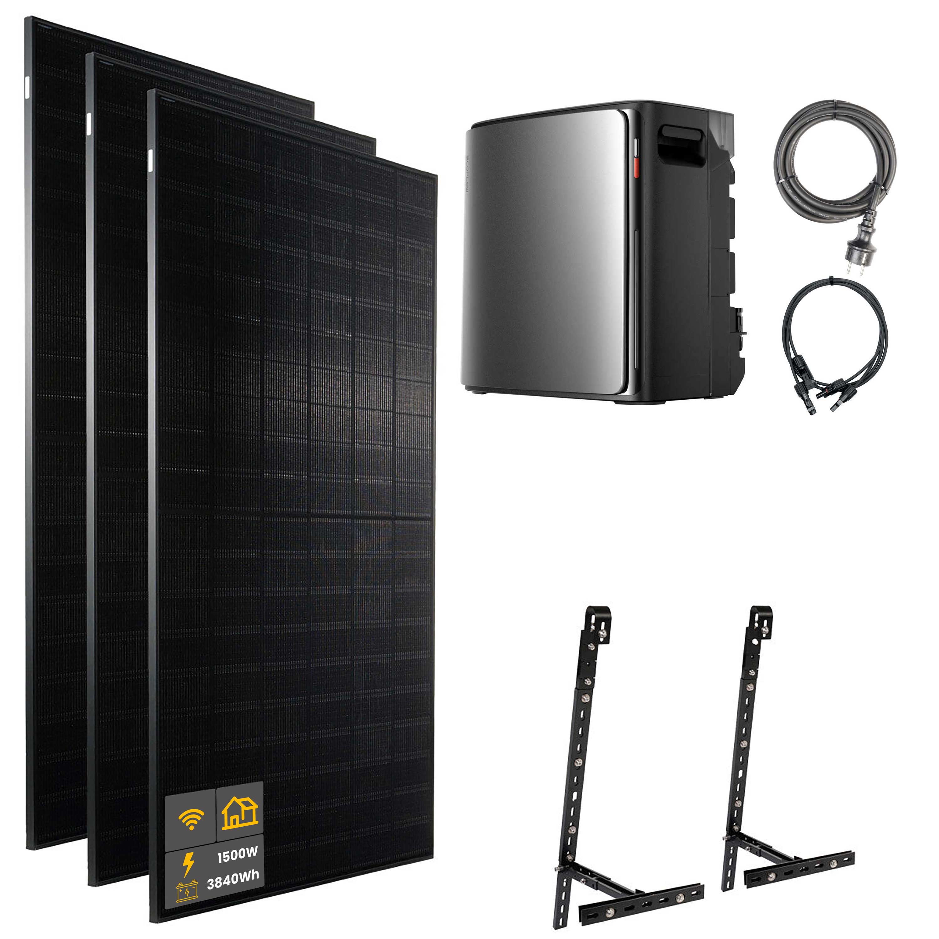 1500 W EcoFlow STREAM Ultra X Balkonkraftwerk | Set mit Mikrowechselrichter und 3x 500 W DAH bifacial Solarmodul mit Gitterbalkon Halterung und 3,84 kWh Speicher