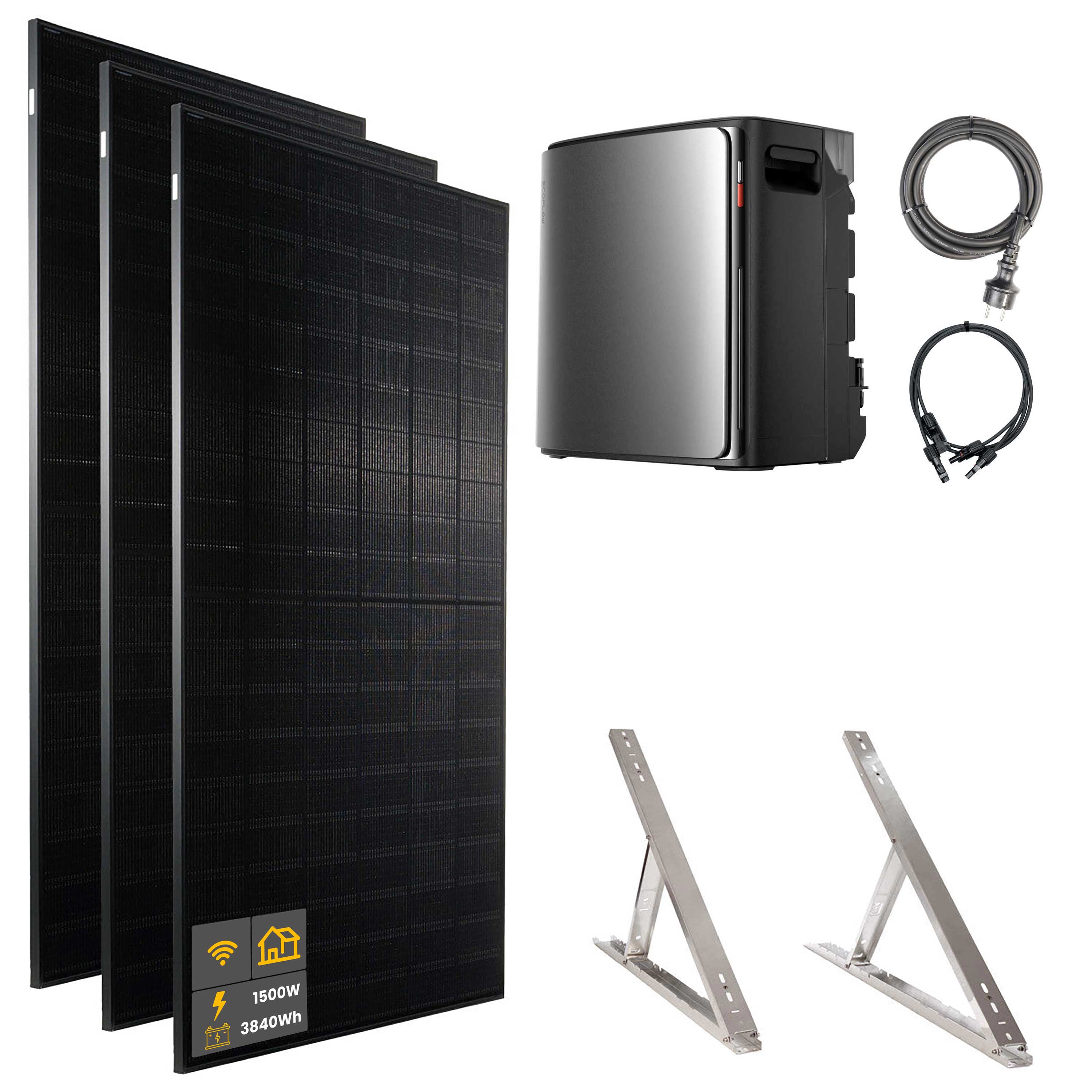 1500 W EcoFlow STREAM Ultra X Balkonkraftwerk | Set mit Mikrowechselrichter und 3x 500 W DAH bifacial Solarmodul mit Flachdach Halterung und 3,84 kWh Speicher