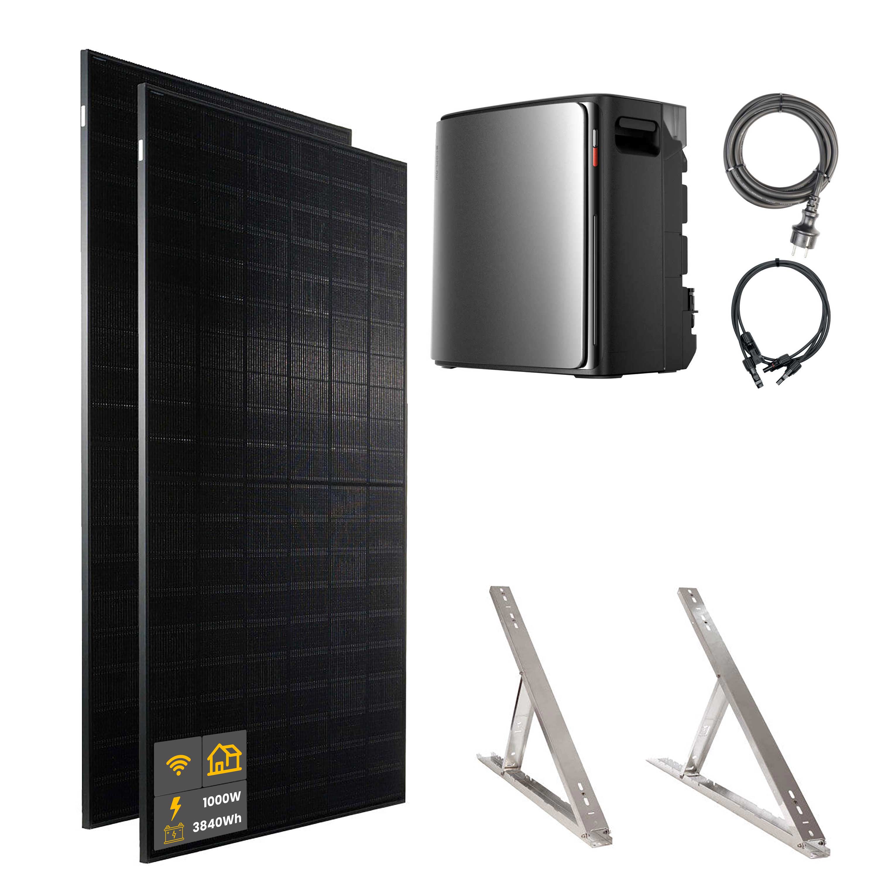 1000 W EcoFlow STREAM Ultra X Balkonkraftwerk | Set mit Mikrowechselrichter und 2x 500 W DAH bifacial Solarmodul mit Flachdach Halterung und 3,84 kWh Speicher