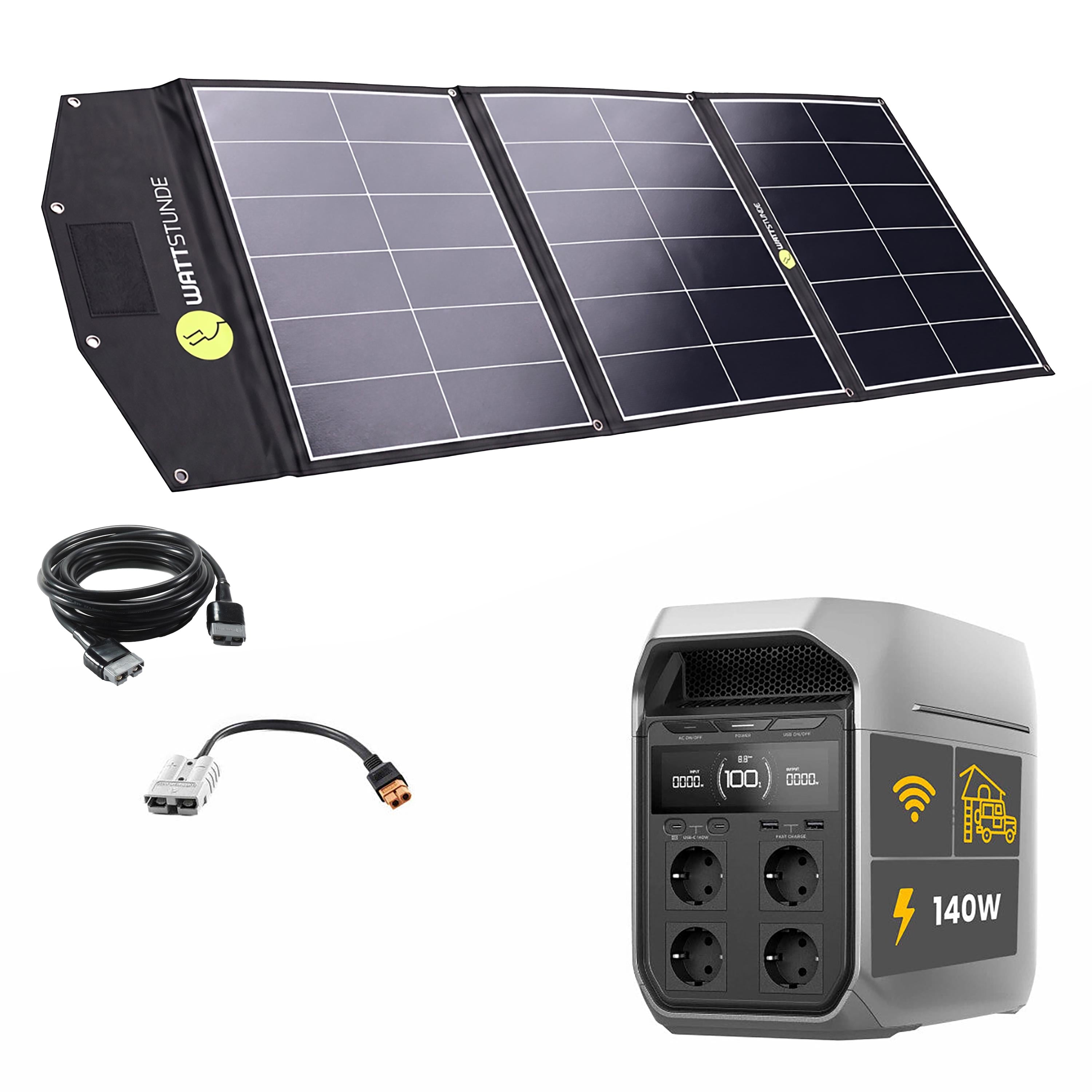 EcoFlow DELTA 3 Plus Powerstation Bundle mit WATTSTUNDE SOLA Ease+ 140W SunFolder Solartasche
