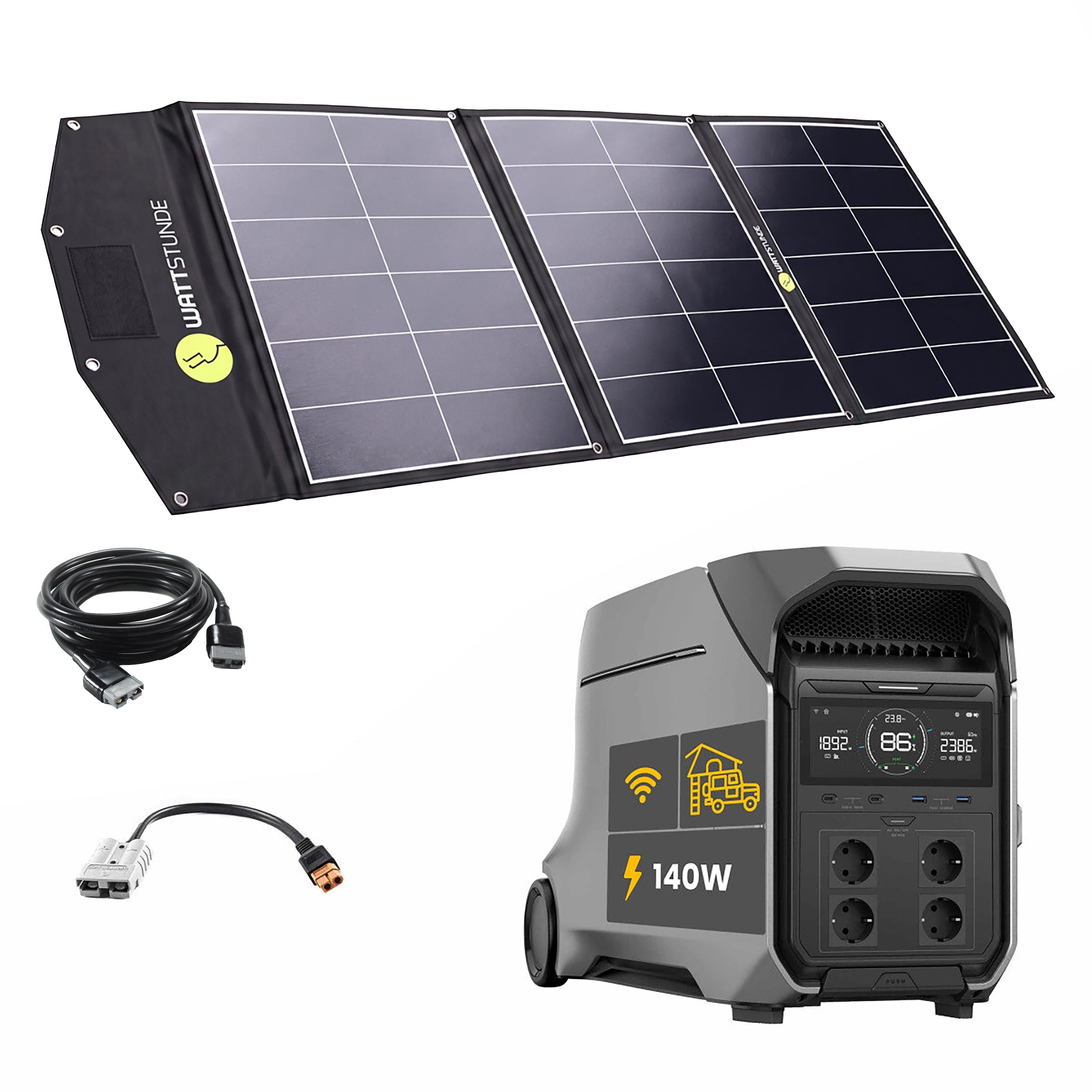 EcoFlow DELTA PRO 3 Powerstation Bundle mit WATTSTUNDE® SOLA Ease+ 140W SunFolder Solartasche