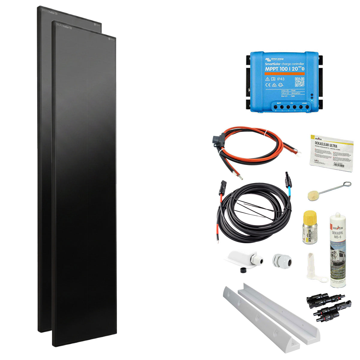 WATTSTUNDE® SOLA Frame Shadow 250 W Solarmodul-Komplettset in Weiß mit Laderegler