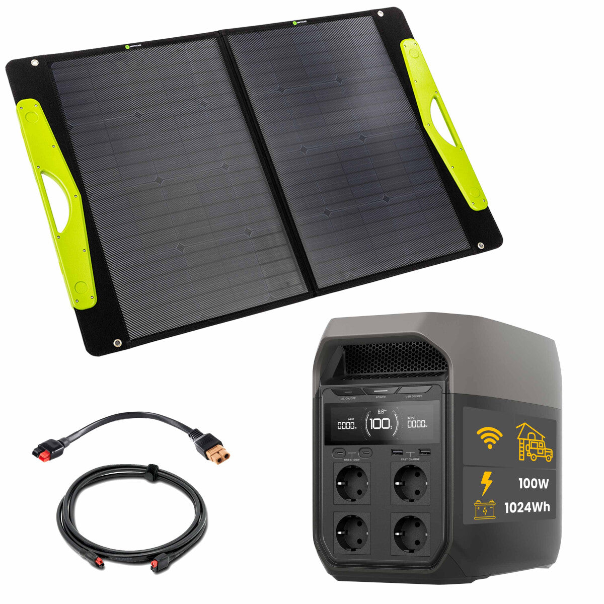 EcoFlow DELTA 3 Powerstation Bundle mit WATTSTUNDE® SolarBuddy 100 W Solartasche