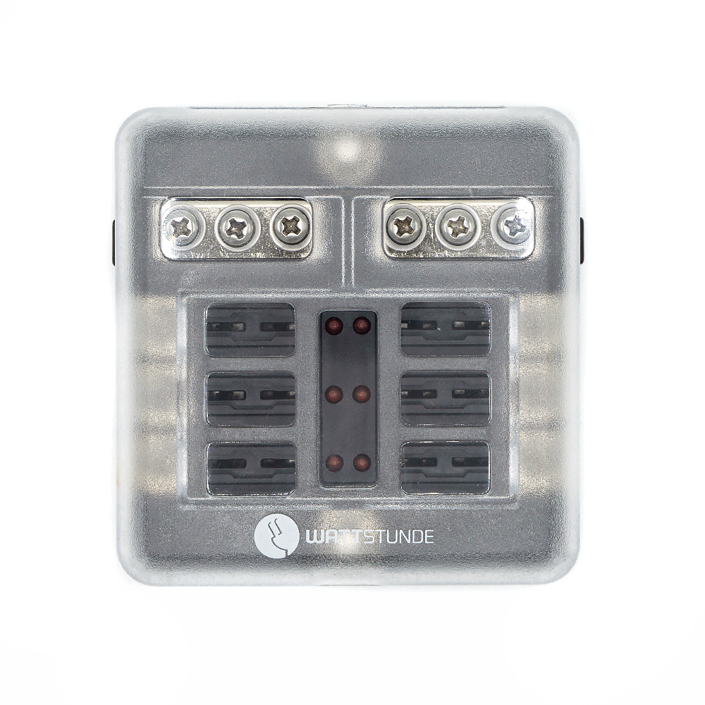 WATTSTUNDE® Plus Distributor 6 with 2 x 5 A, 10 A, 15 A, 20 A blade fuses each